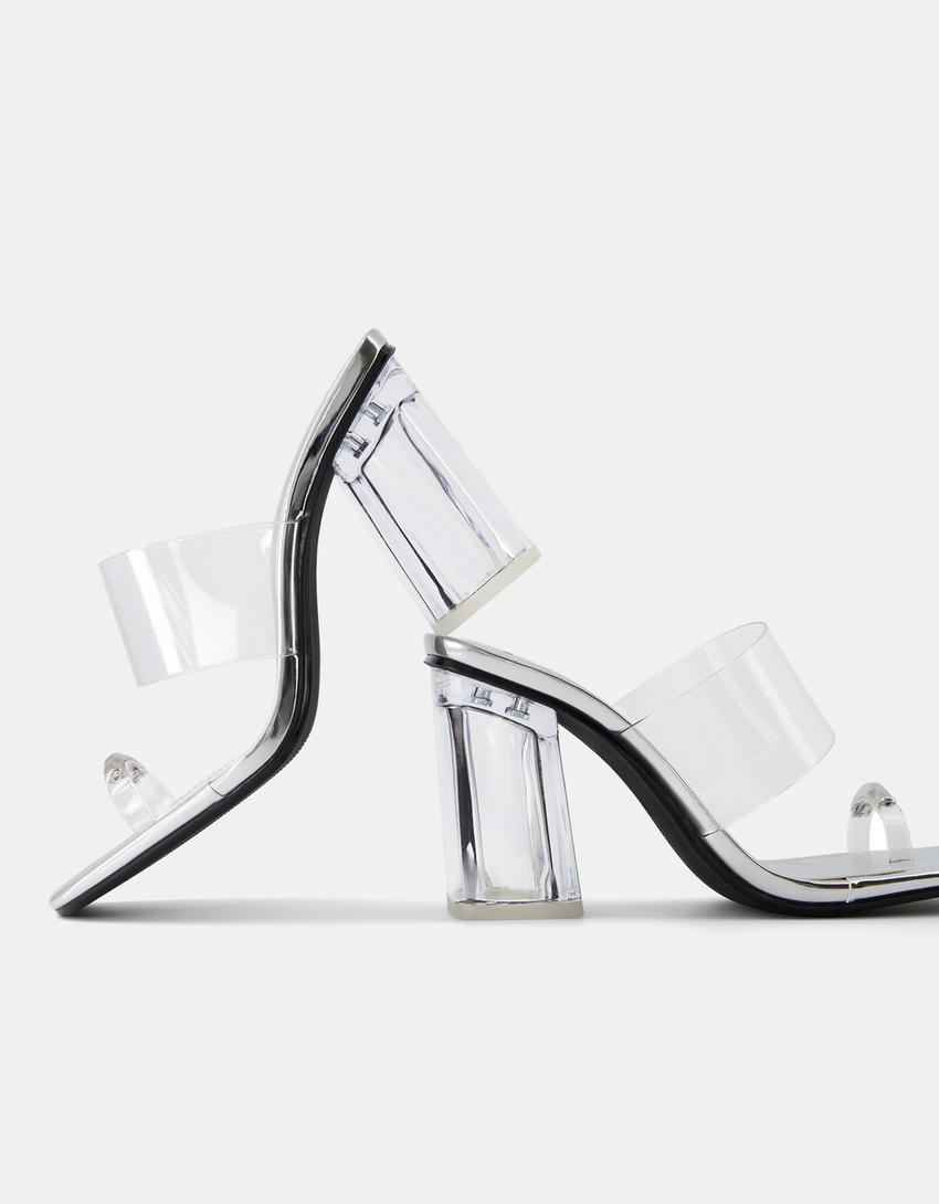 Sandália mules vinil pormenor dedo-Prateado-3