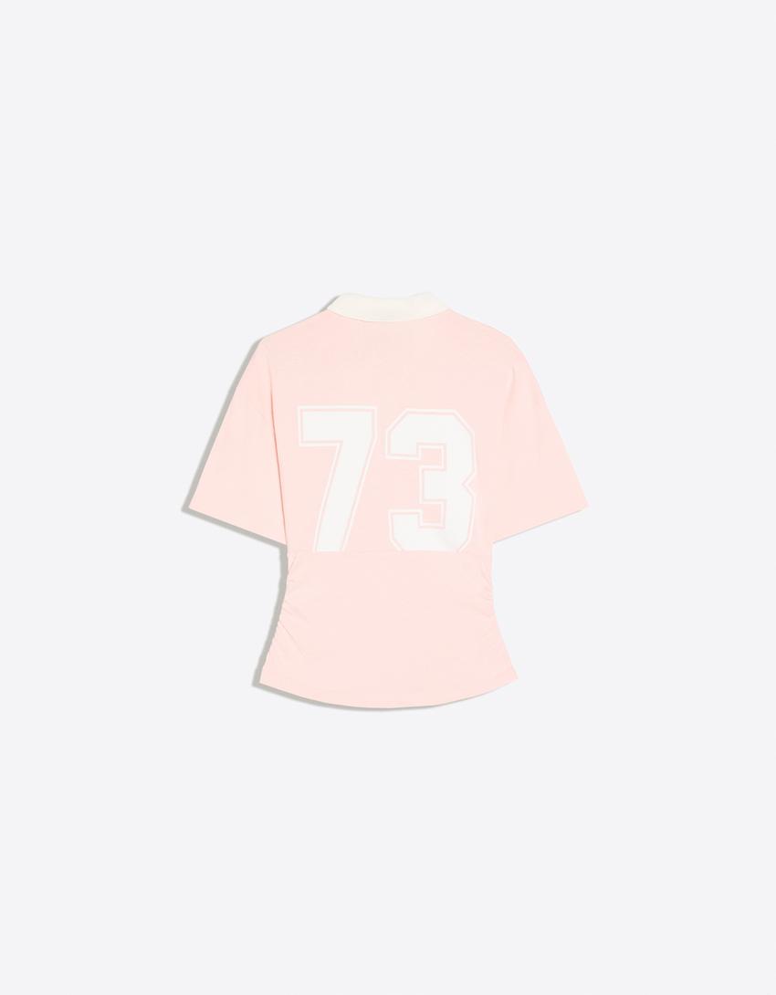 Kurzarm-Polo mit Taillenband-Print-Rosa
