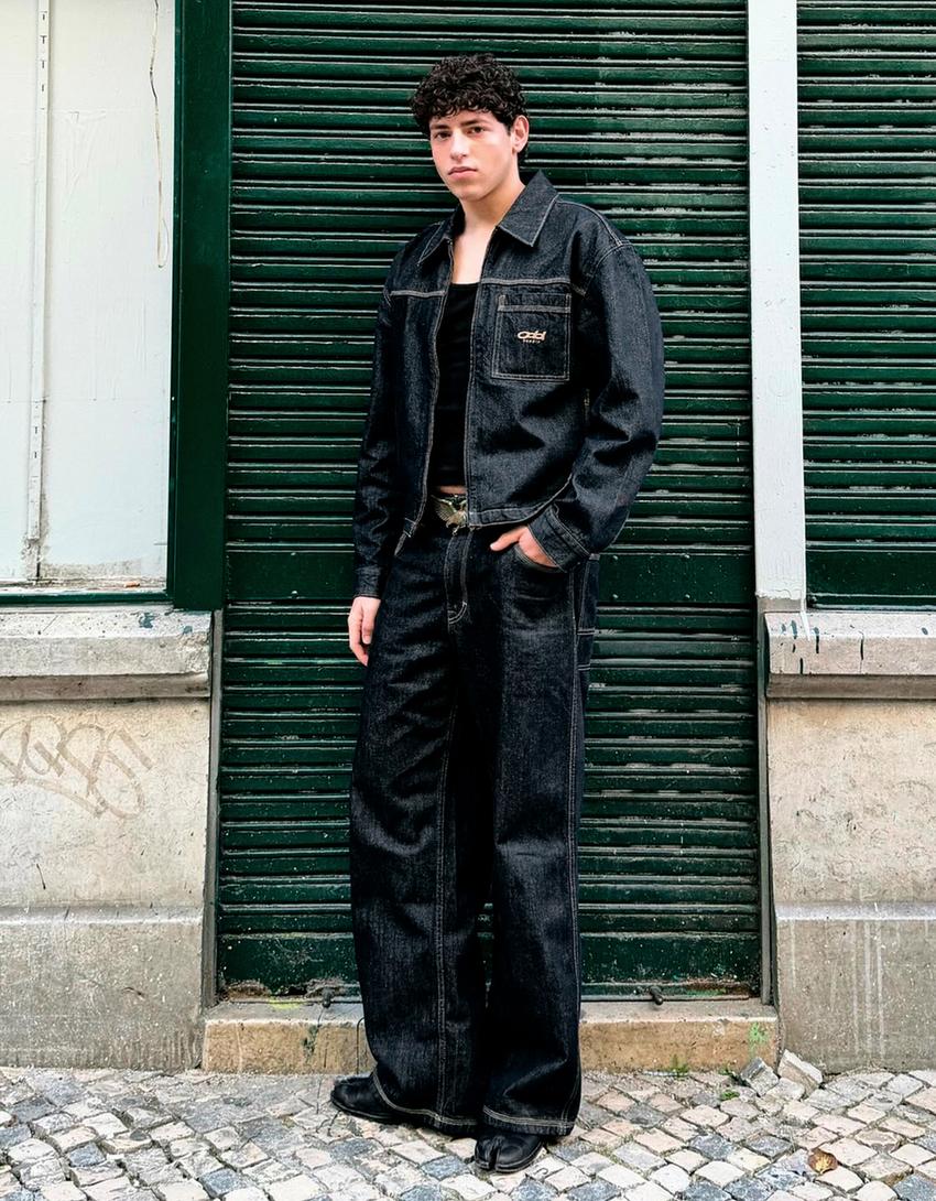 Denim overshirt with pocket-Navy