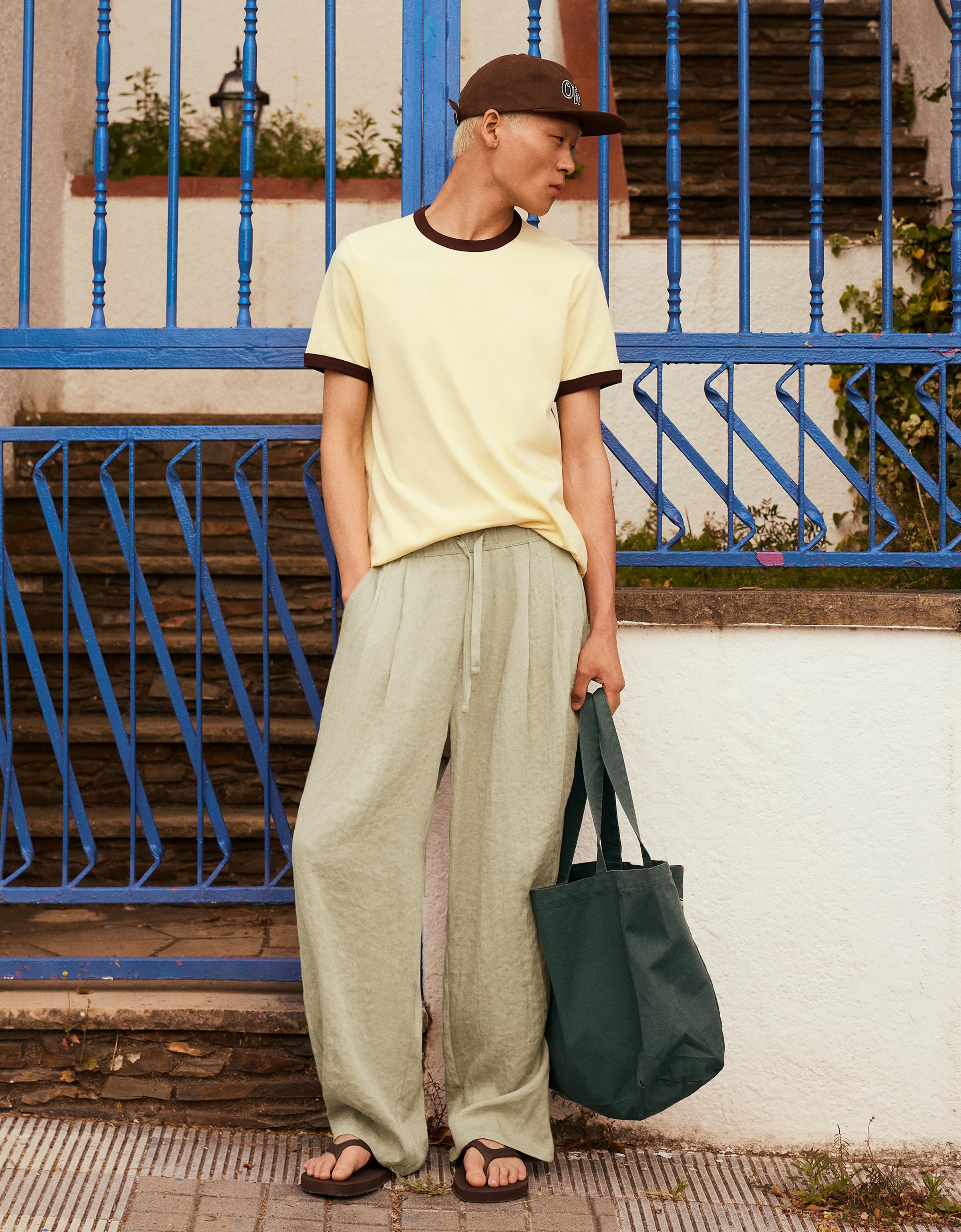Bershka Pantalón Baggy Rústico Hombre Verde