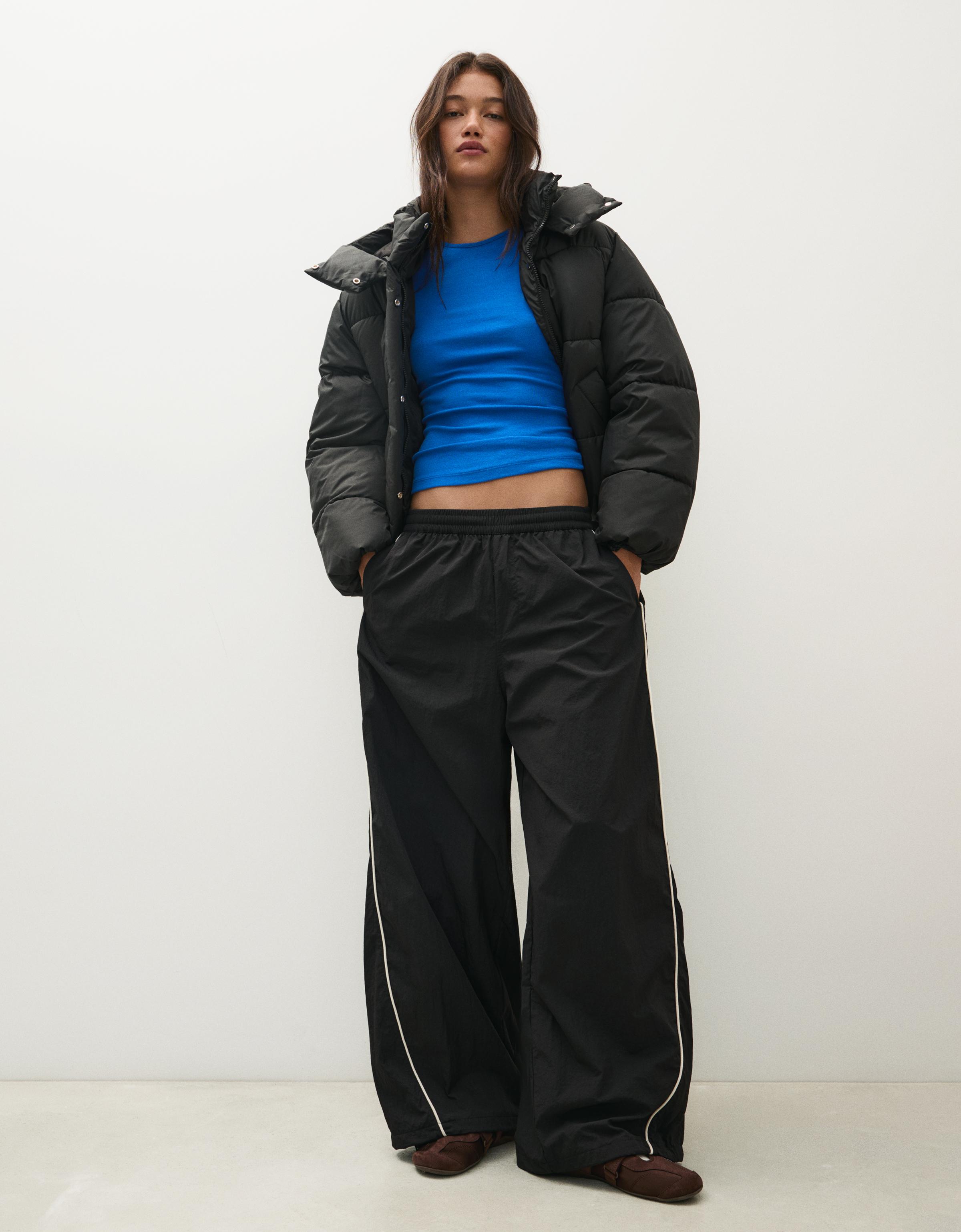 Oversize hooded puffer jacket — Black