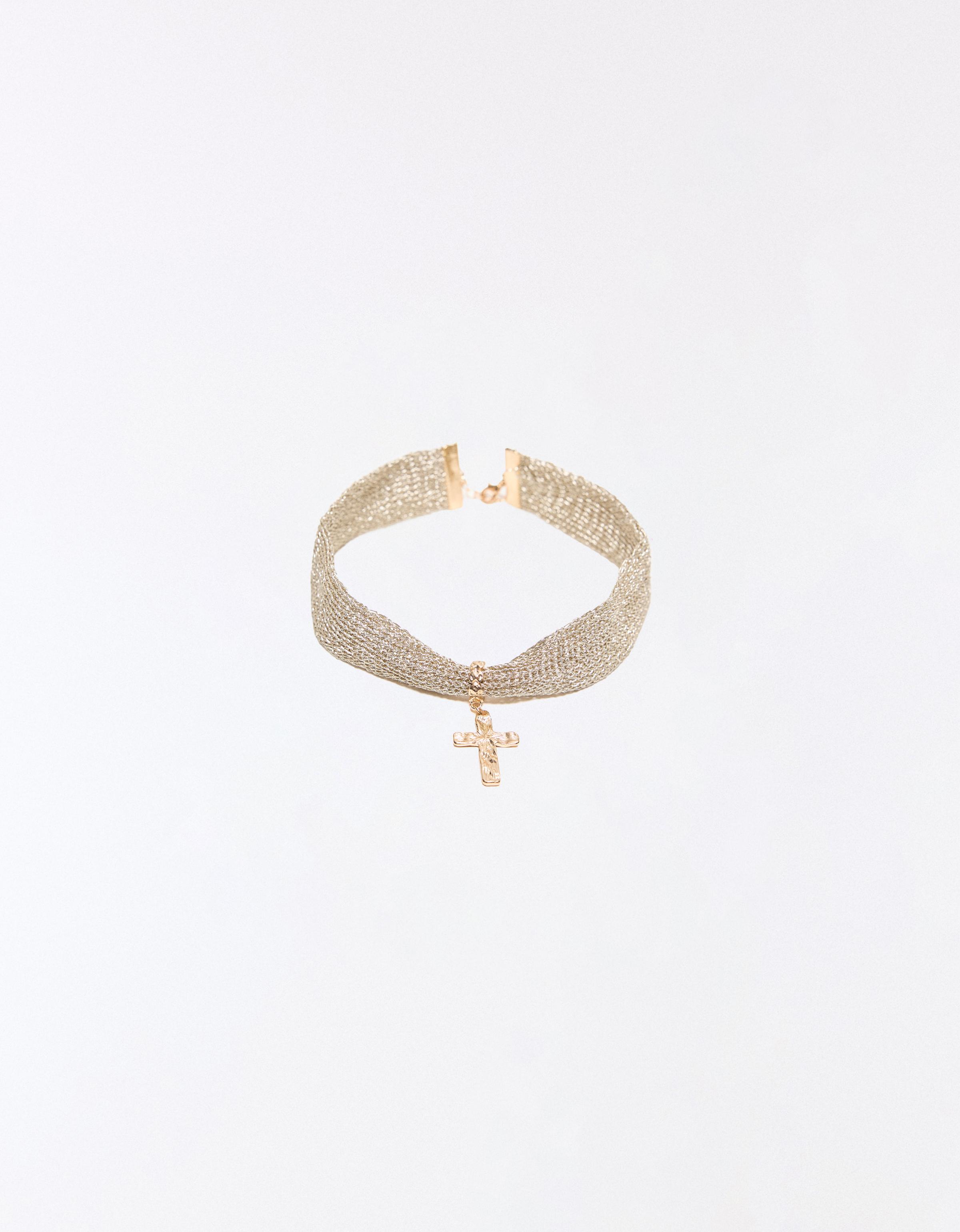 Mesh cross necklace — Gold