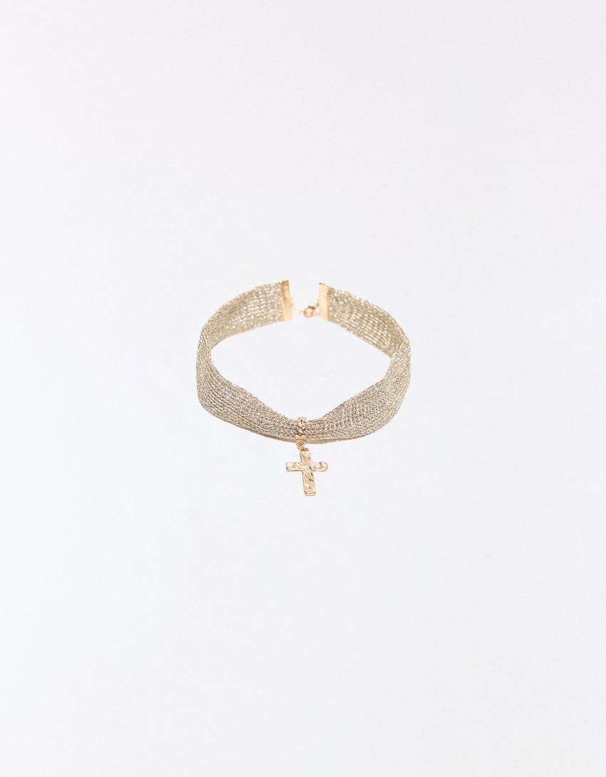 Mesh cross necklace-Gold