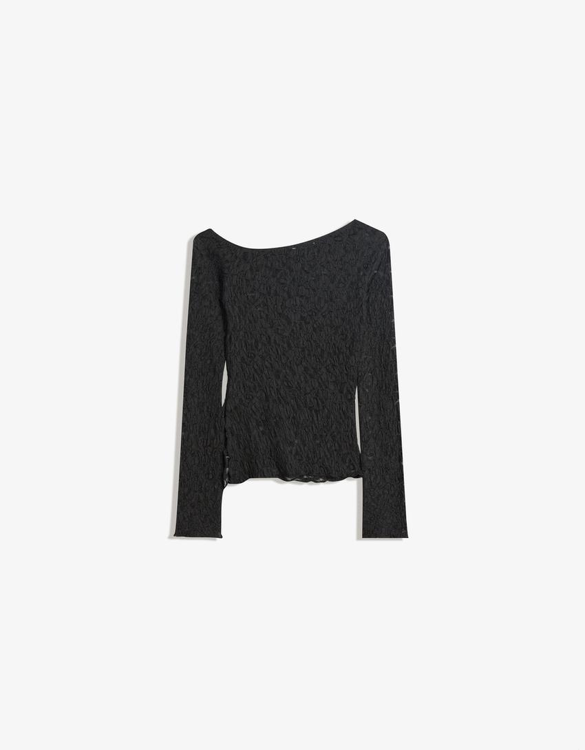 Long sleeve blonde lace top-Black