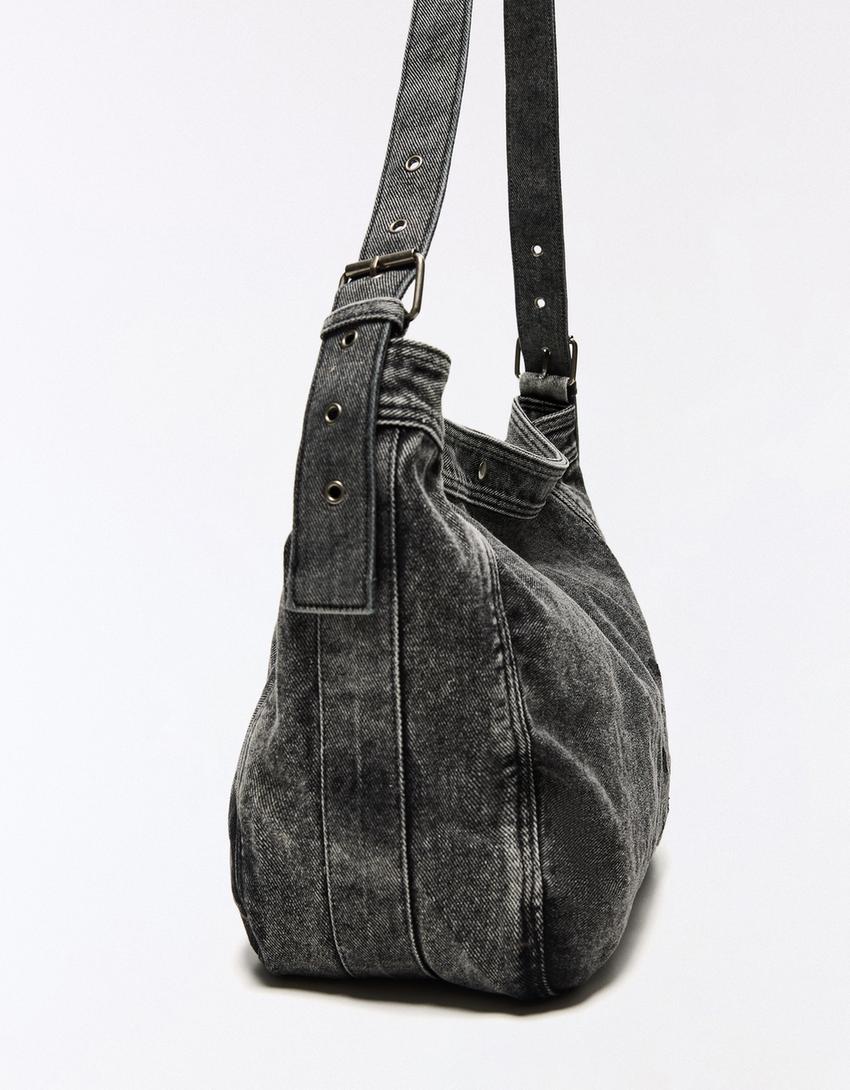 Bolsa denim bordada-Preto
