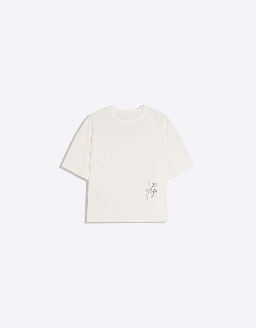 Short sleeve print T-shirt-Cream