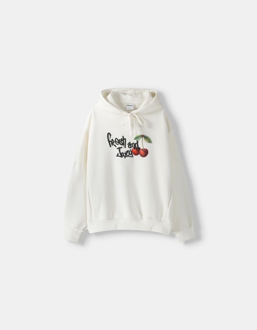 Printed hoodie-Cream