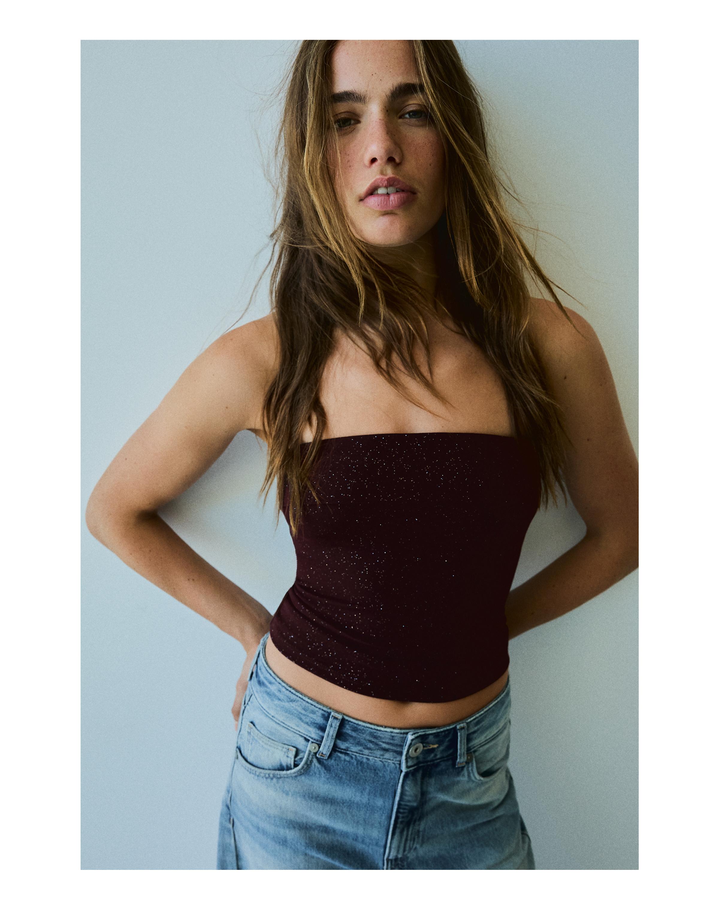 Shimmery bandeau top — Burgundy