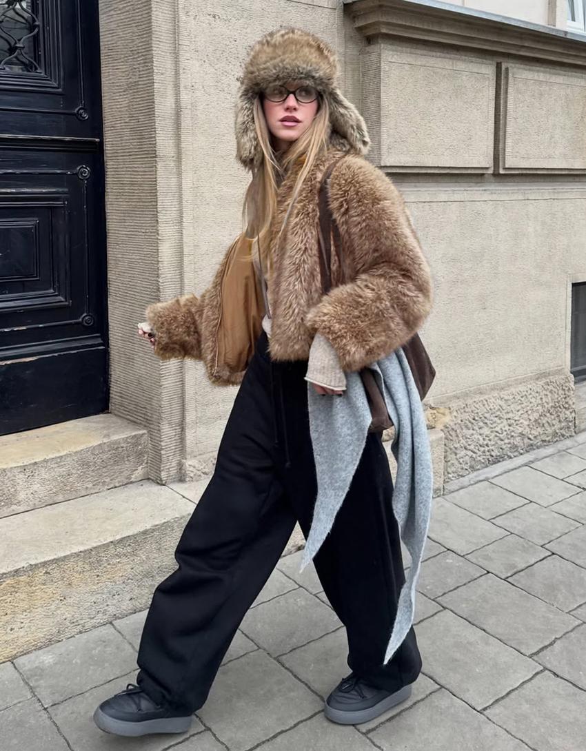 Suni kürk ceket-Kum rengi