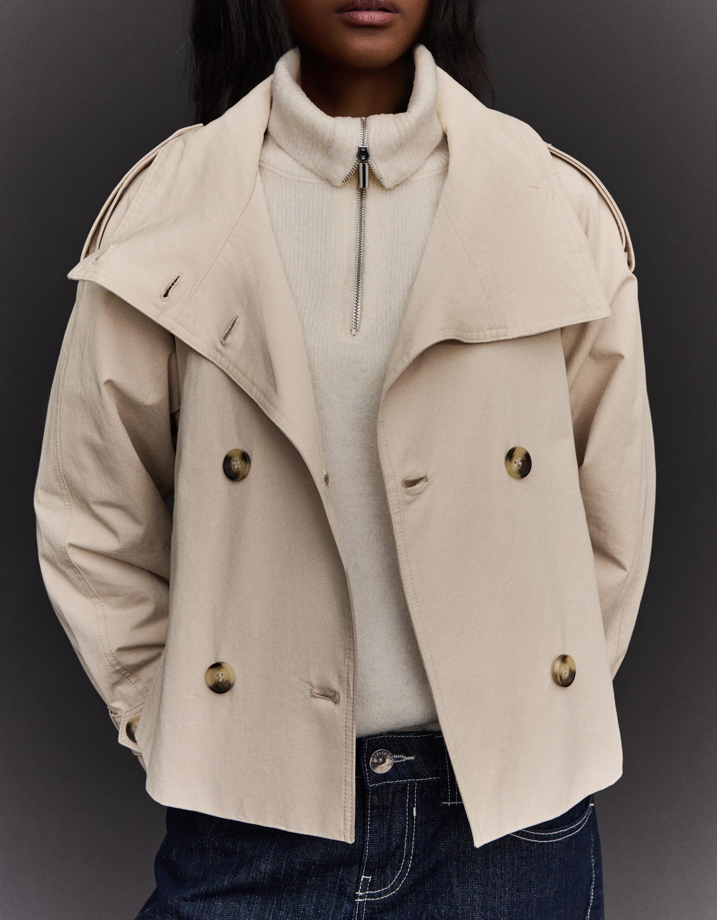 ジャケット・アウター 11747391 jacket high neck trench jacket Funnel neck trench jacket - Jackets and trench - Women | Bershka