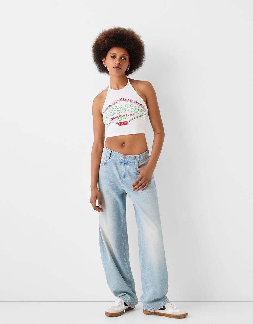 Top imprimé à encolure américaine-Écru-3