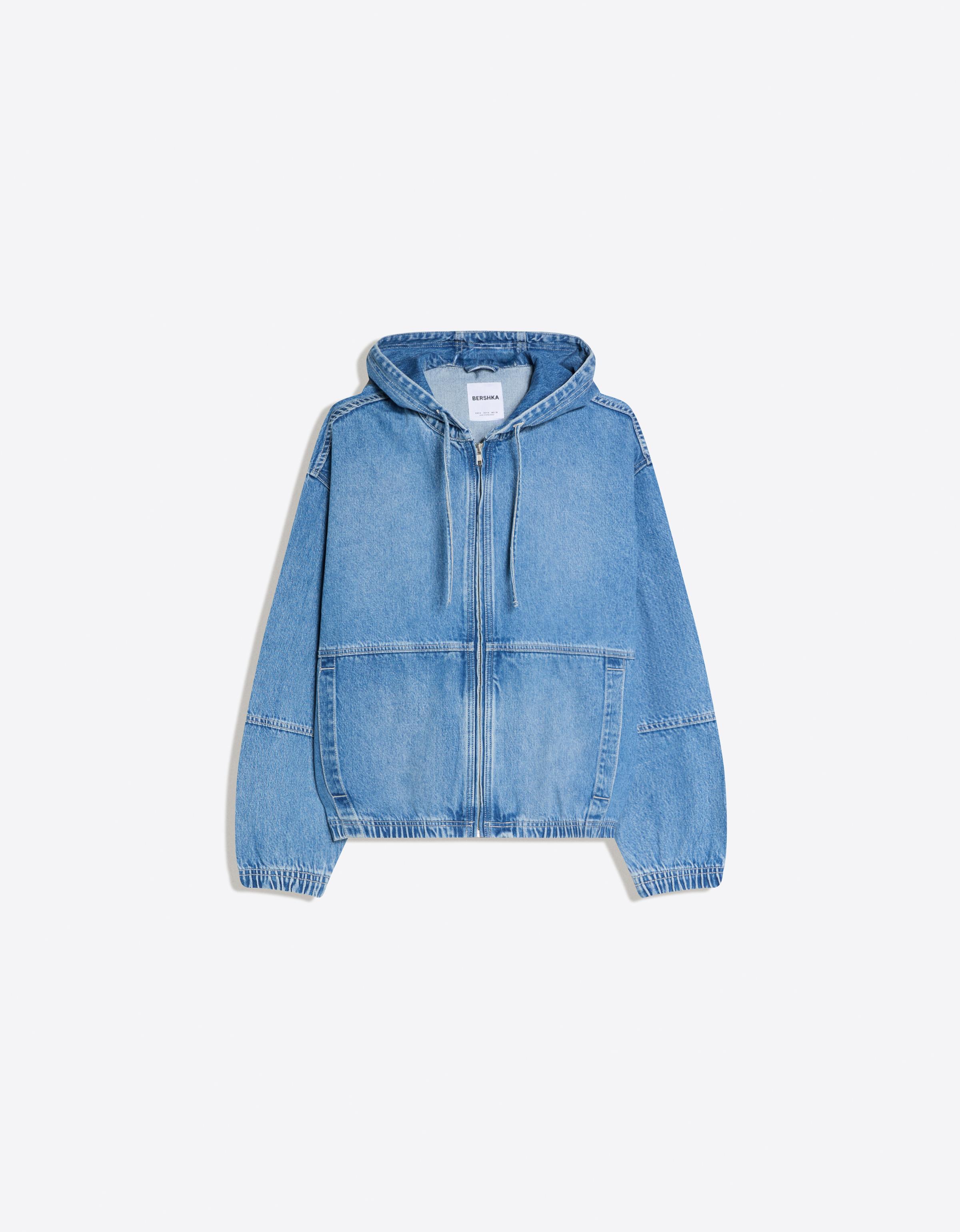 Bershka Jeansjacke Mit Kapuze Herren M Ausgewaschenes Blau