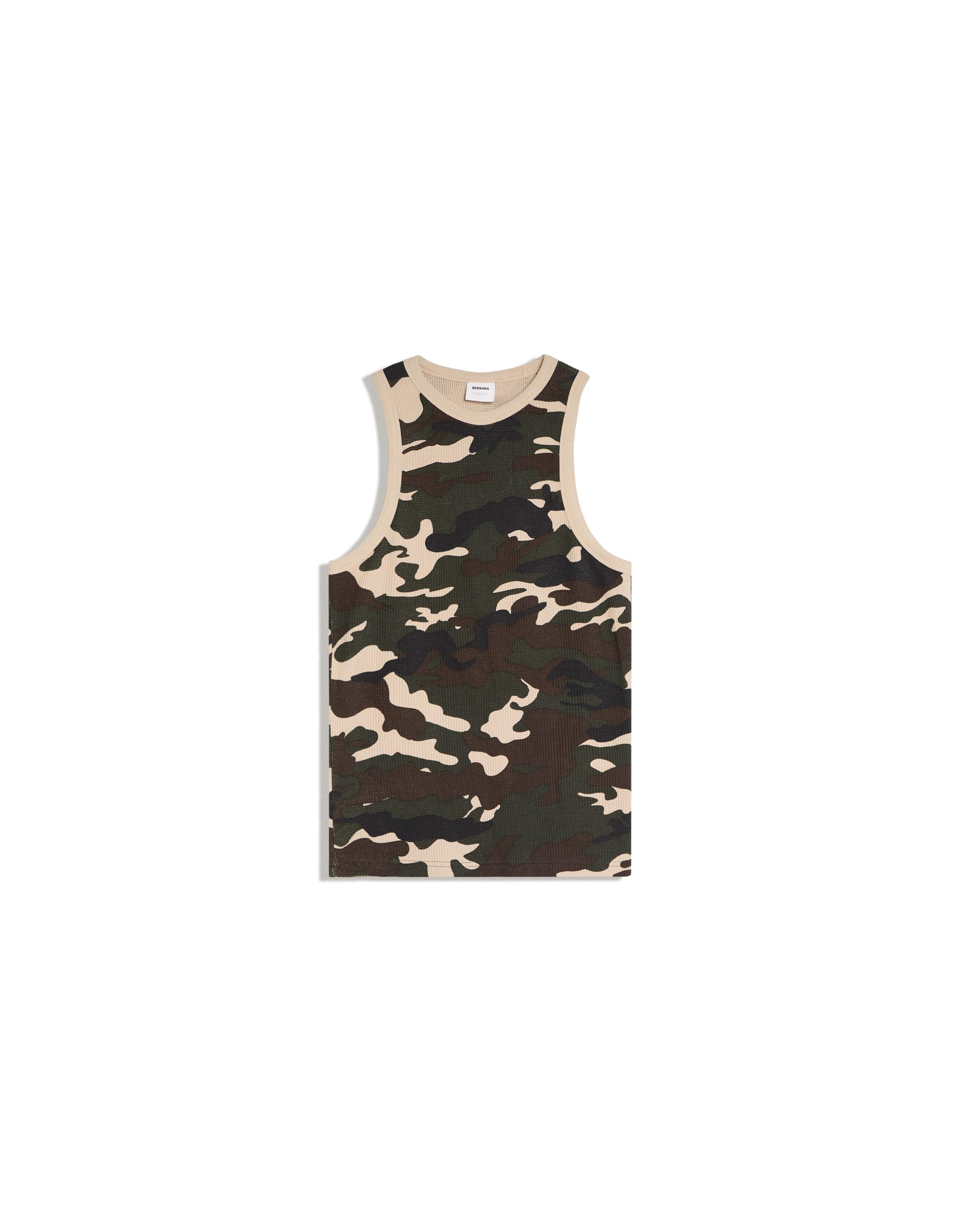 Worker waffle-knit print T-shirt — Khaki