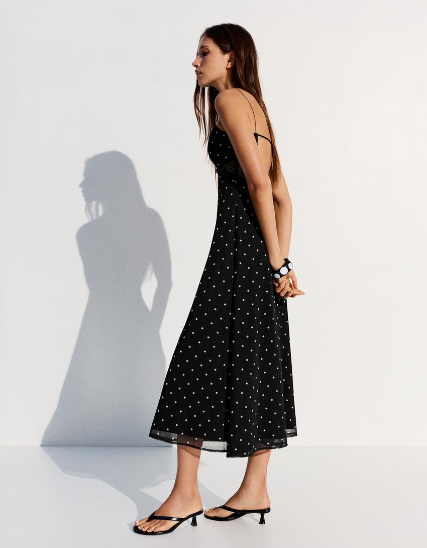 Long tulle strappy dress-Black