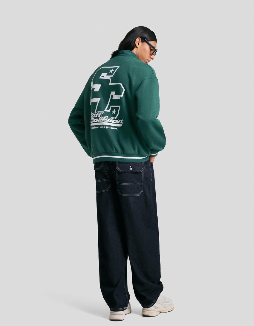 Sweatshirt mit Reißverschluss und Print-Grün