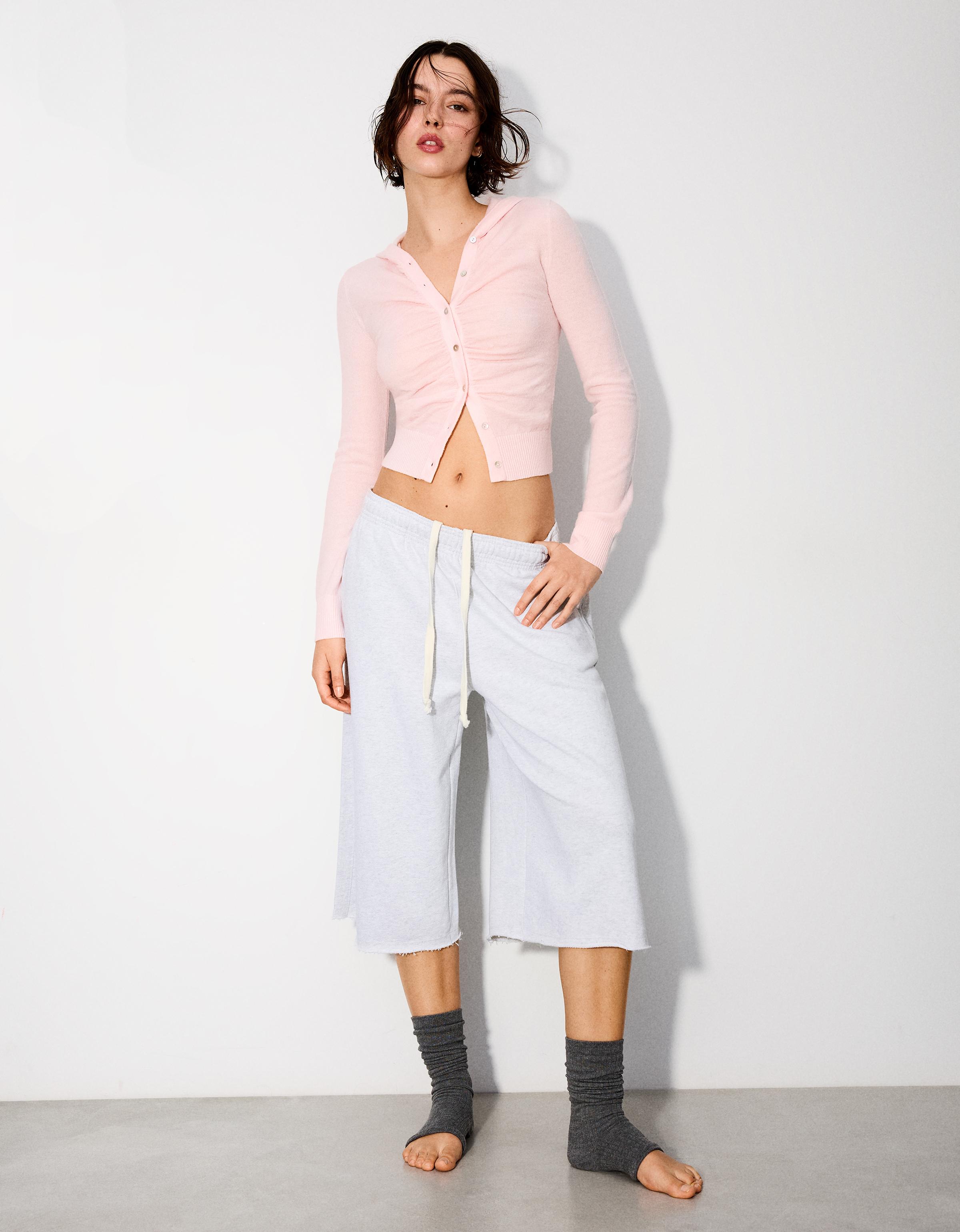 Fine hooded cardigan — Pink