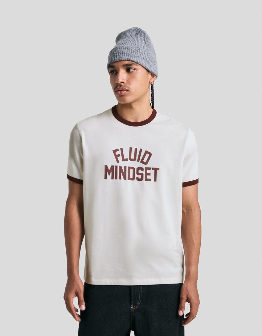 Camiseta manga corta rib print-Blanco roto