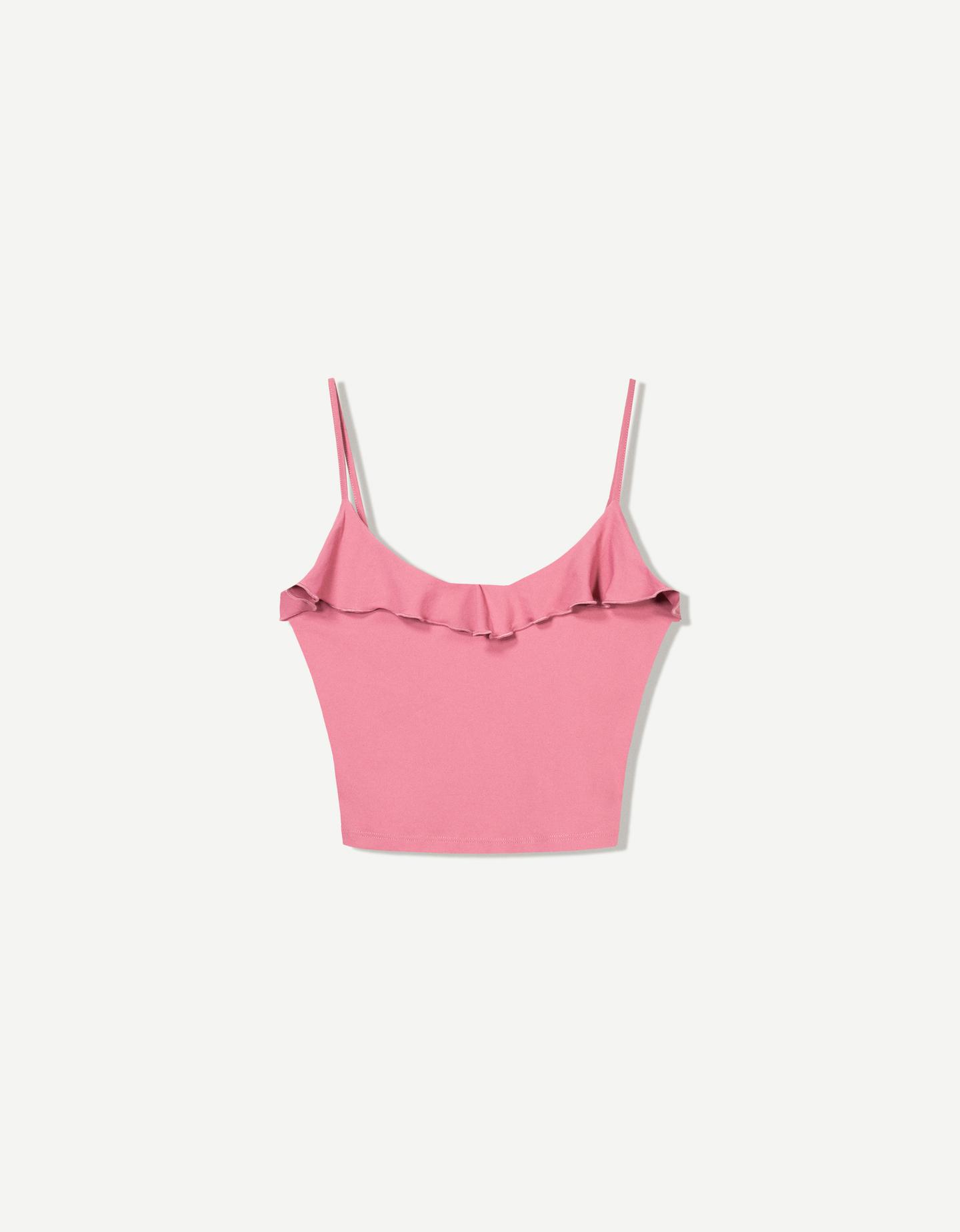 Bershka Top Tirantes Volante Mujer L Fucsia