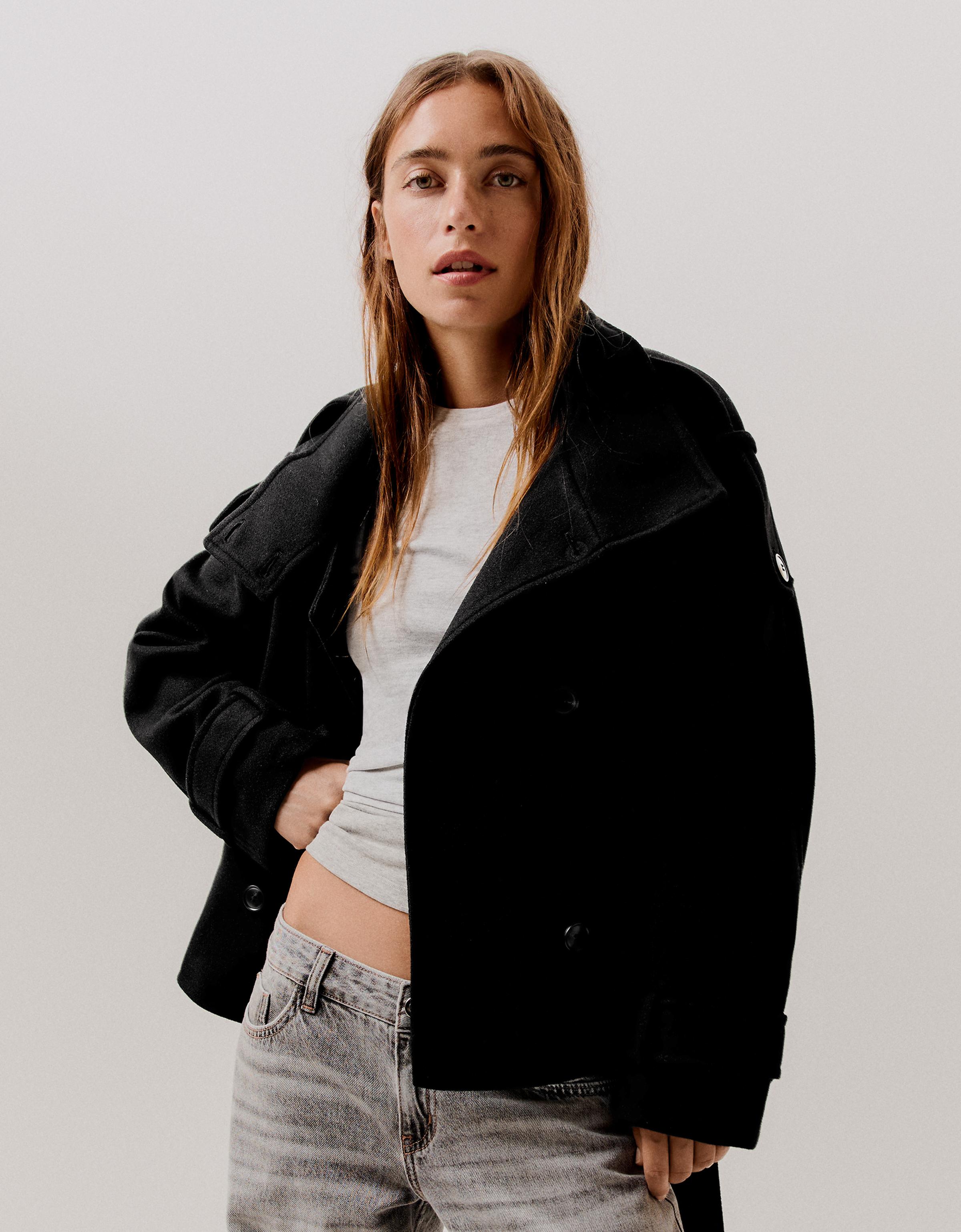 Funnel neck trench jacket — Black