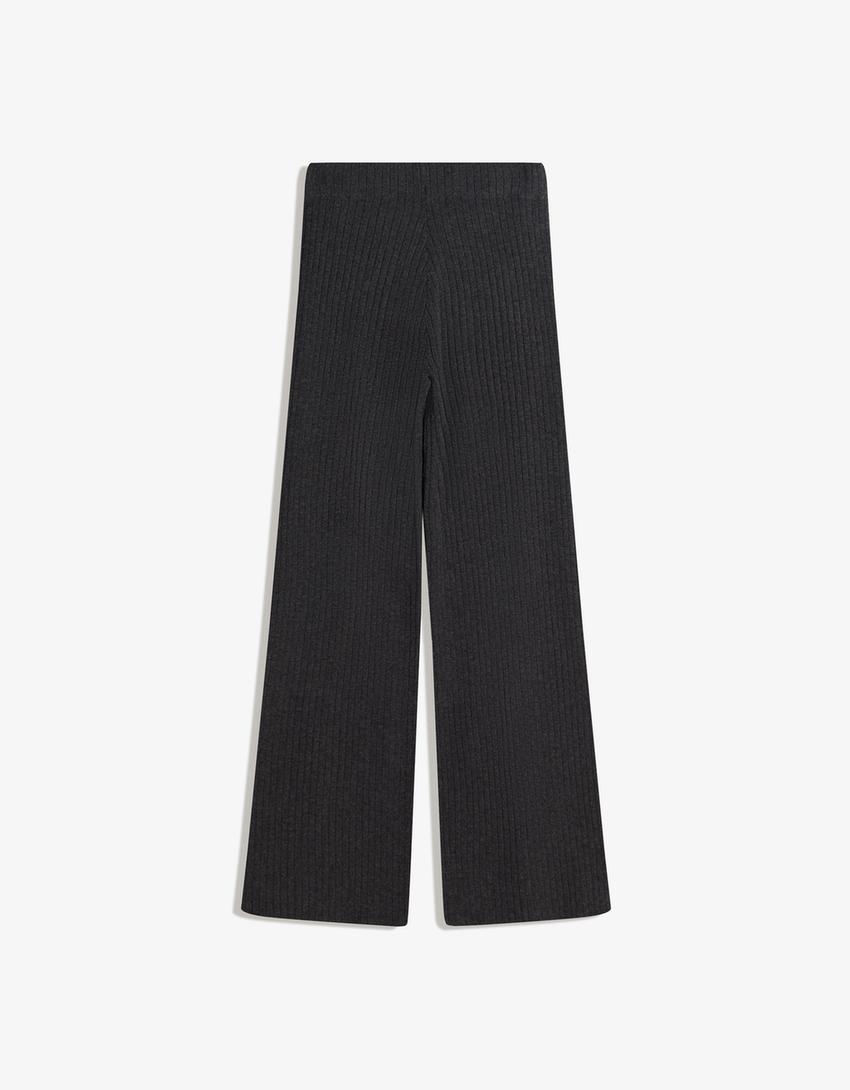 Pantalons cama ampla rib-Gris fosc