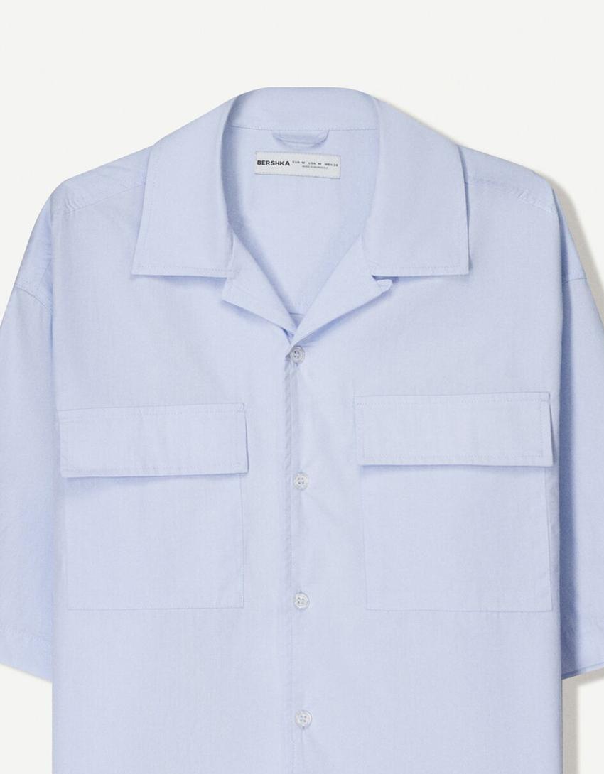 Oversize-Popelinhemd mit kurzen Ärmeln-Blau-2