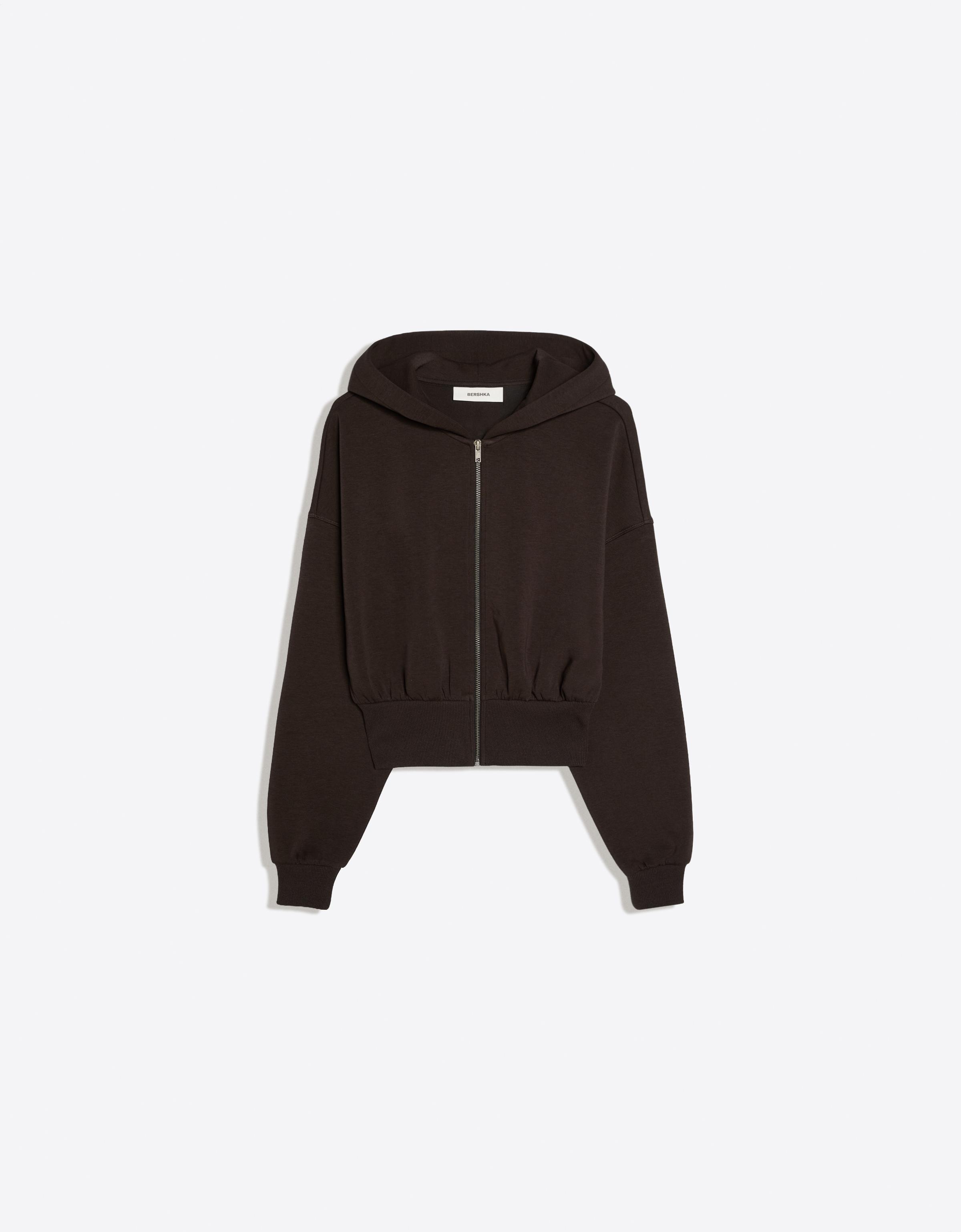 Zip-up hooded sweatshirt with sash — Brown