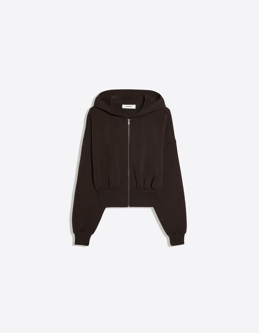 Bluza z kapturem, suwakiem i paskiem-Brązowy