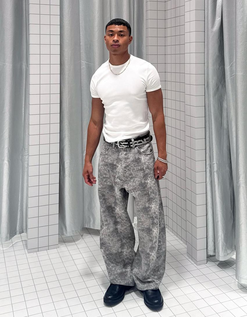 Super Baggy Hose mit Print-Rohweiß