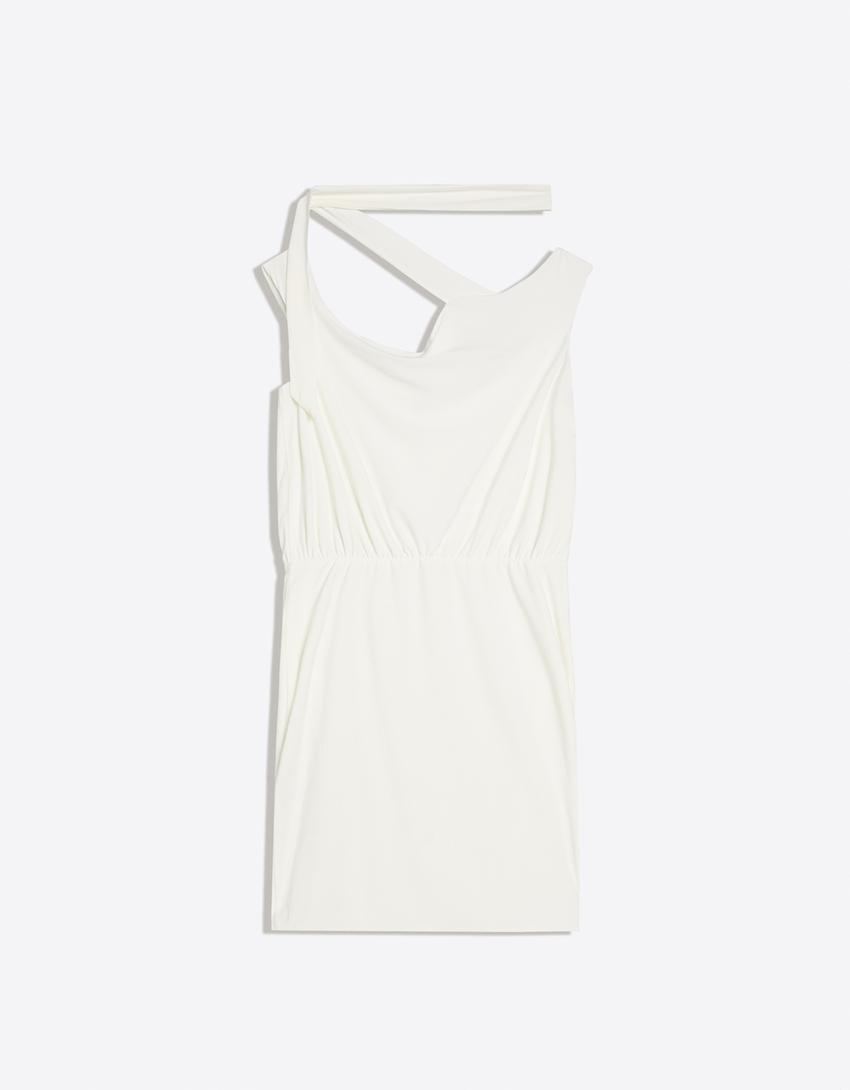 Vestido mini bardot pañuelo-Blanco