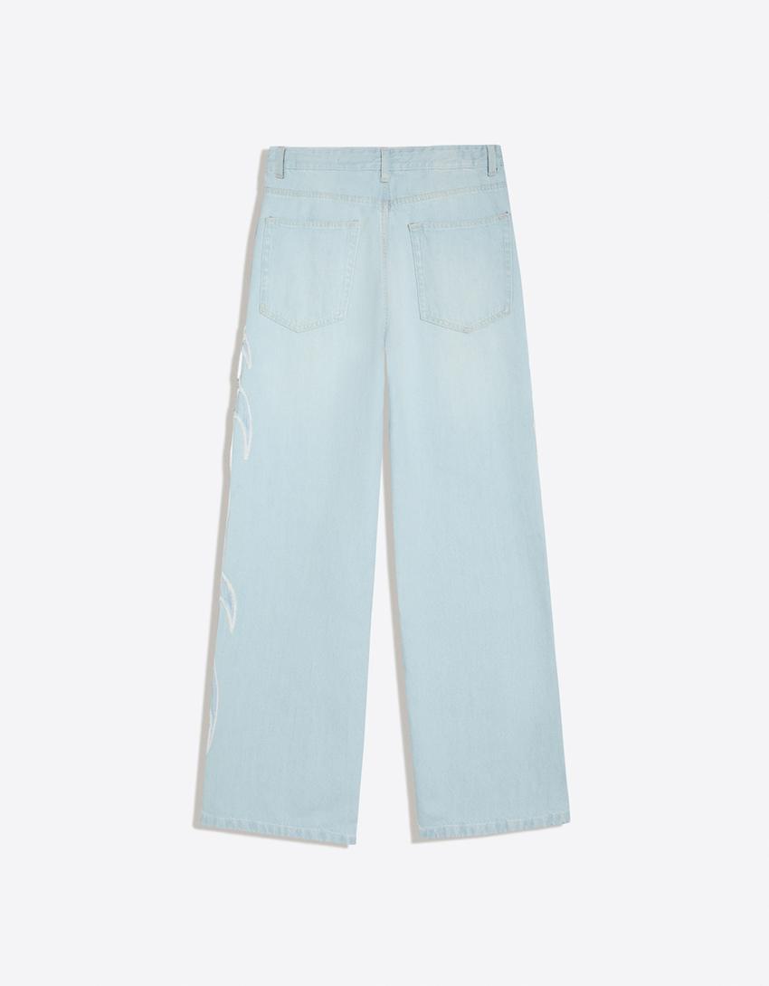 Baggy jeans with patch-Light blue