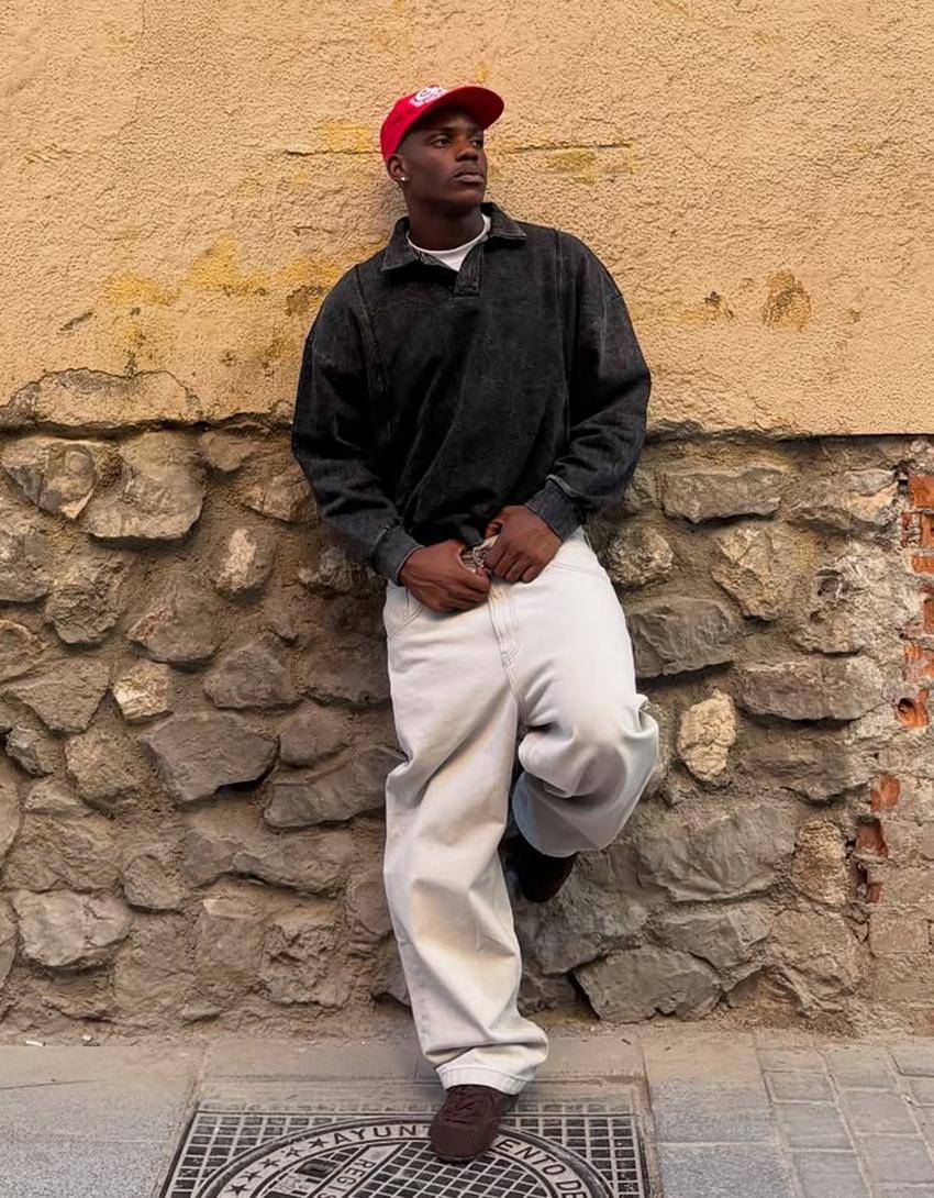 Oversize polo collar sweatshirt-Grey