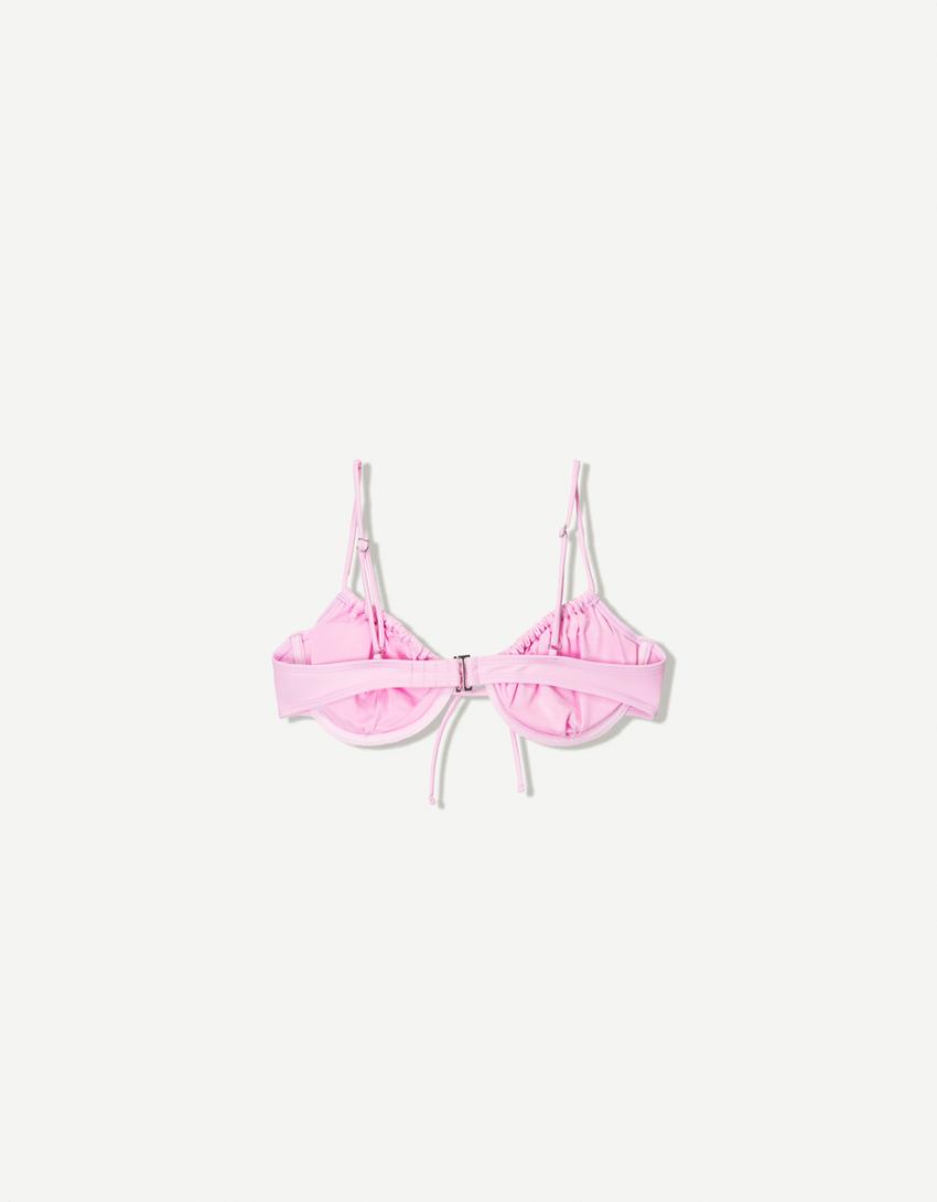 Gathered bikini top-Pink-4