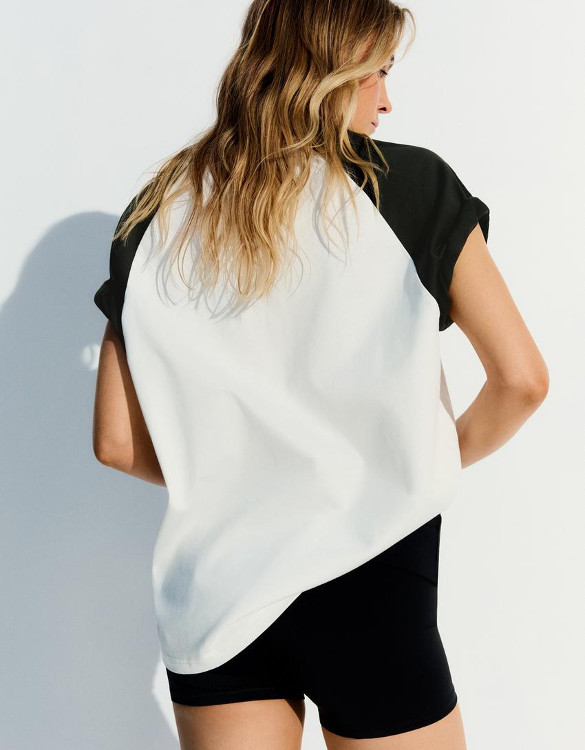 Printed raglan T-shirt-Black