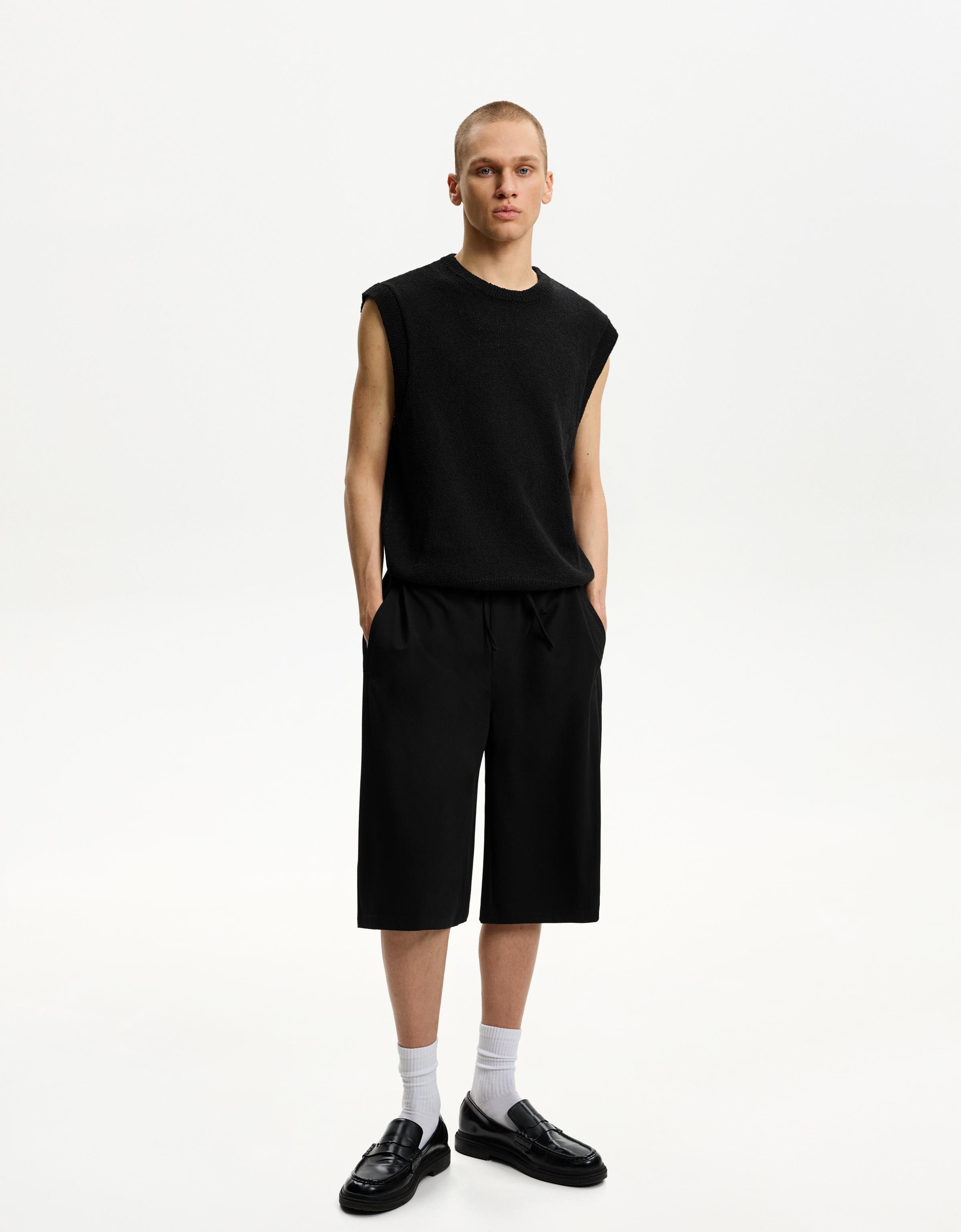 Bershka Eng Geschnittene Jogger-Bermudashorts Im Baggy-Fit Herren Xl Schwarz