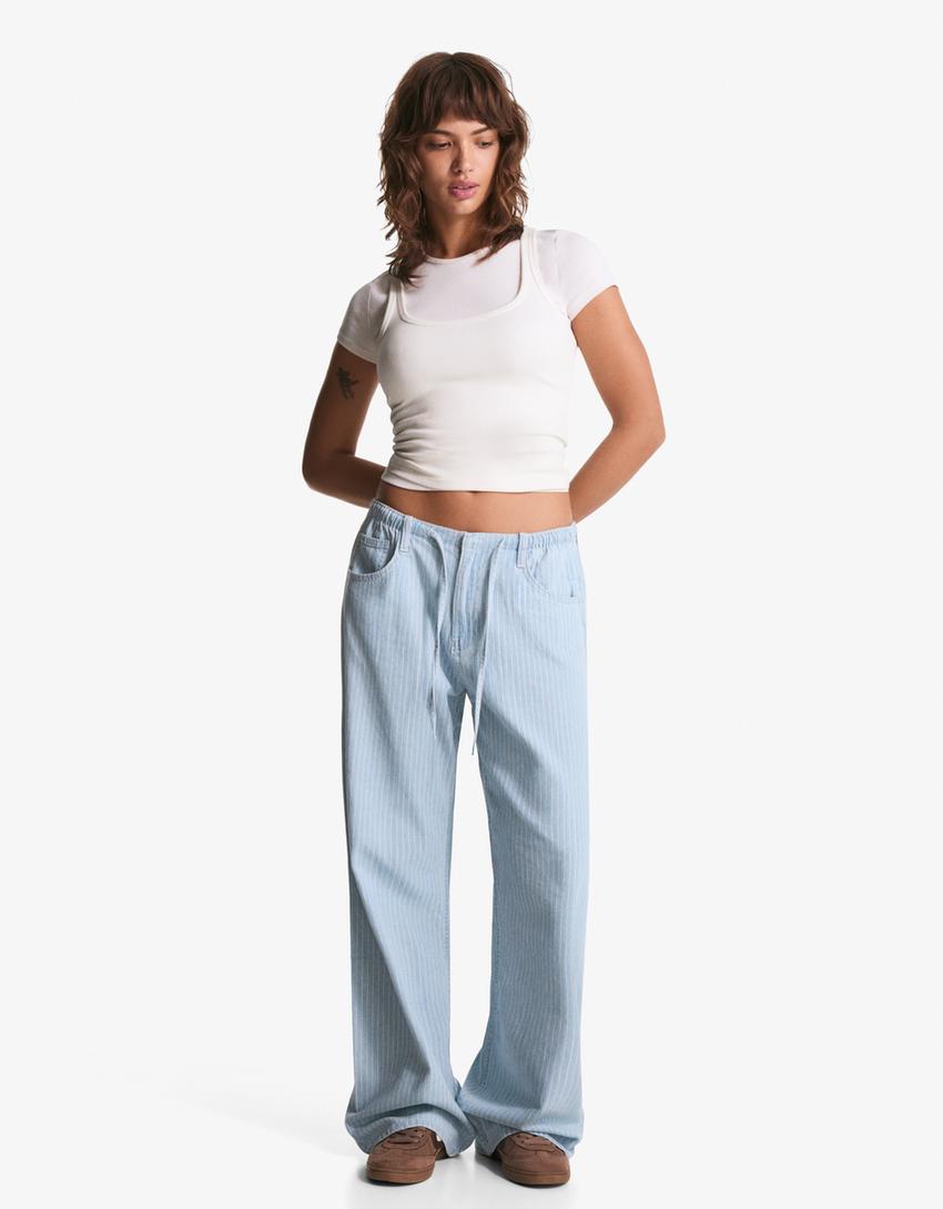 Jeans wide leg cordon-Bleu lavé