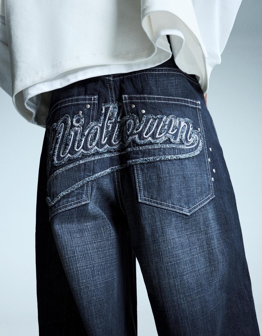 Jeans superbaggy parche tachas-Marino