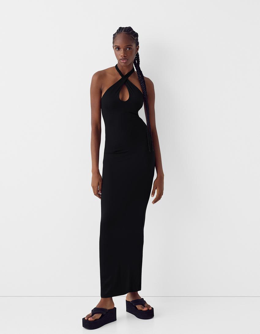 Vestido Midi Vestido Largo Negro Bershka Vestidos Bershka