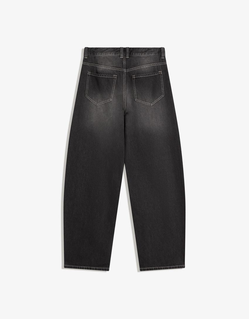 Jean baggy barrel taille basse-Noir