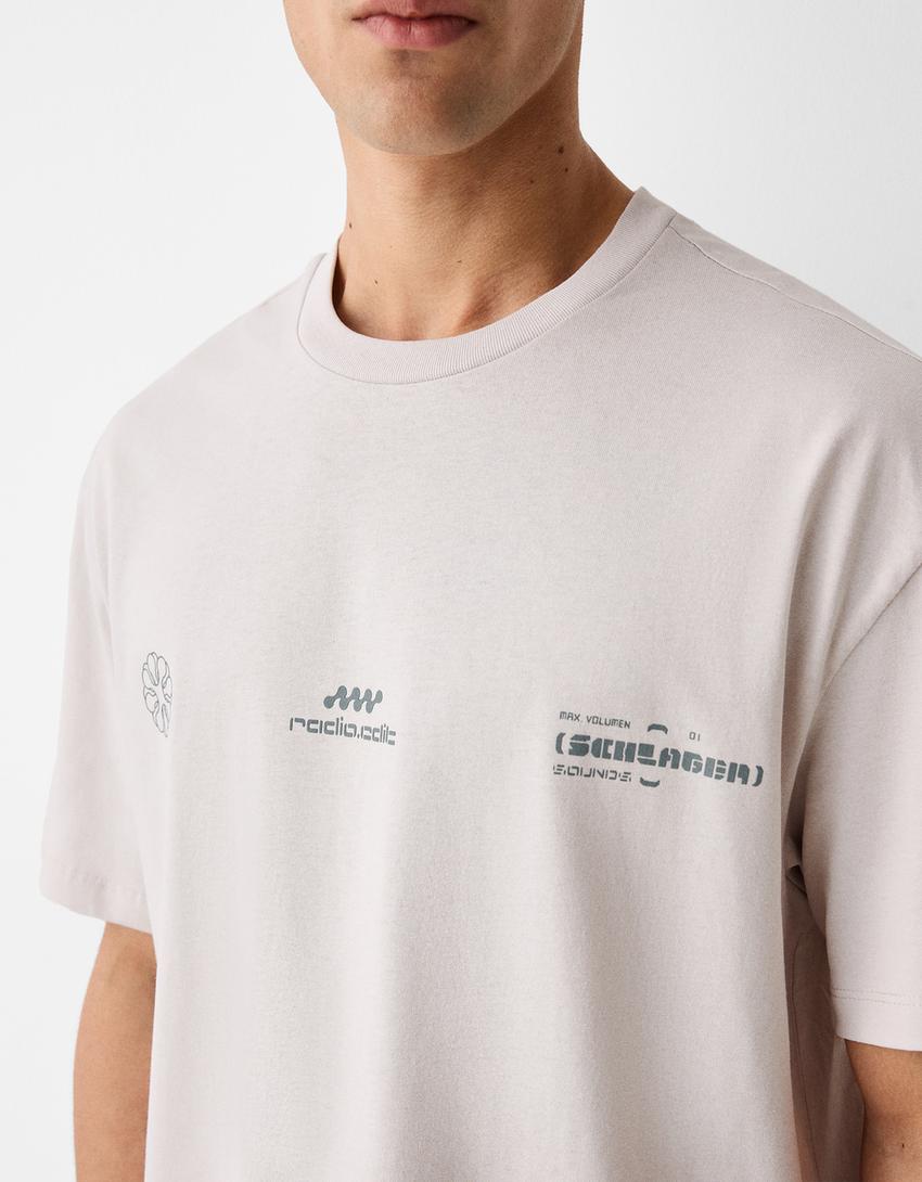 T-shirt manches courtes boxy fit imprimé-Gris-6