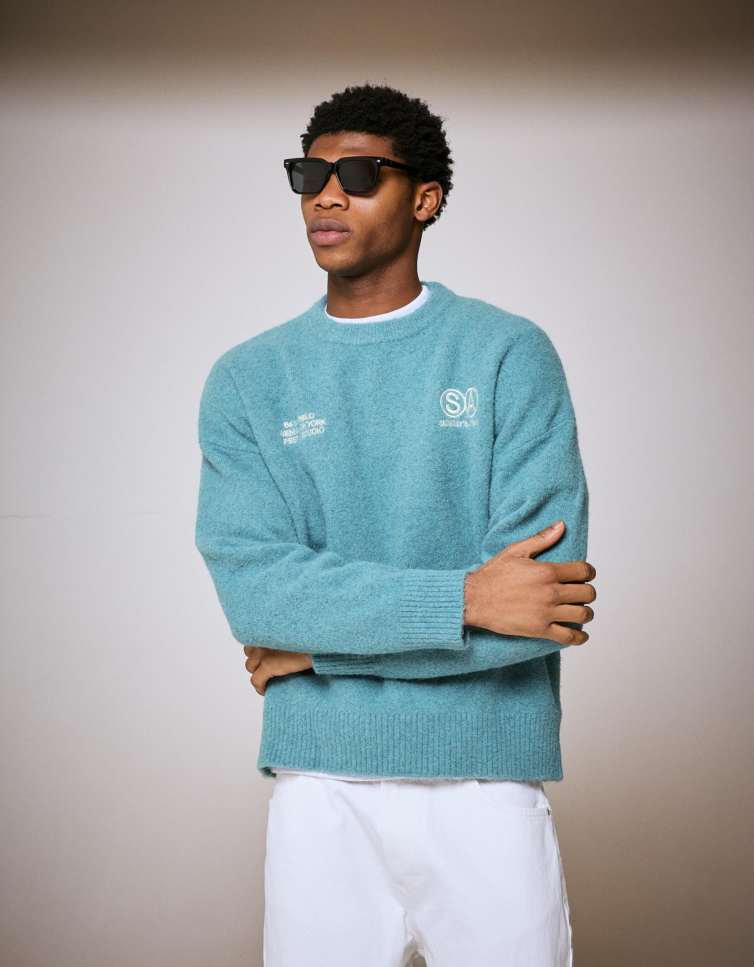 Bershka Pullover Mit Rundausschnitt Und Print Herren M Grün