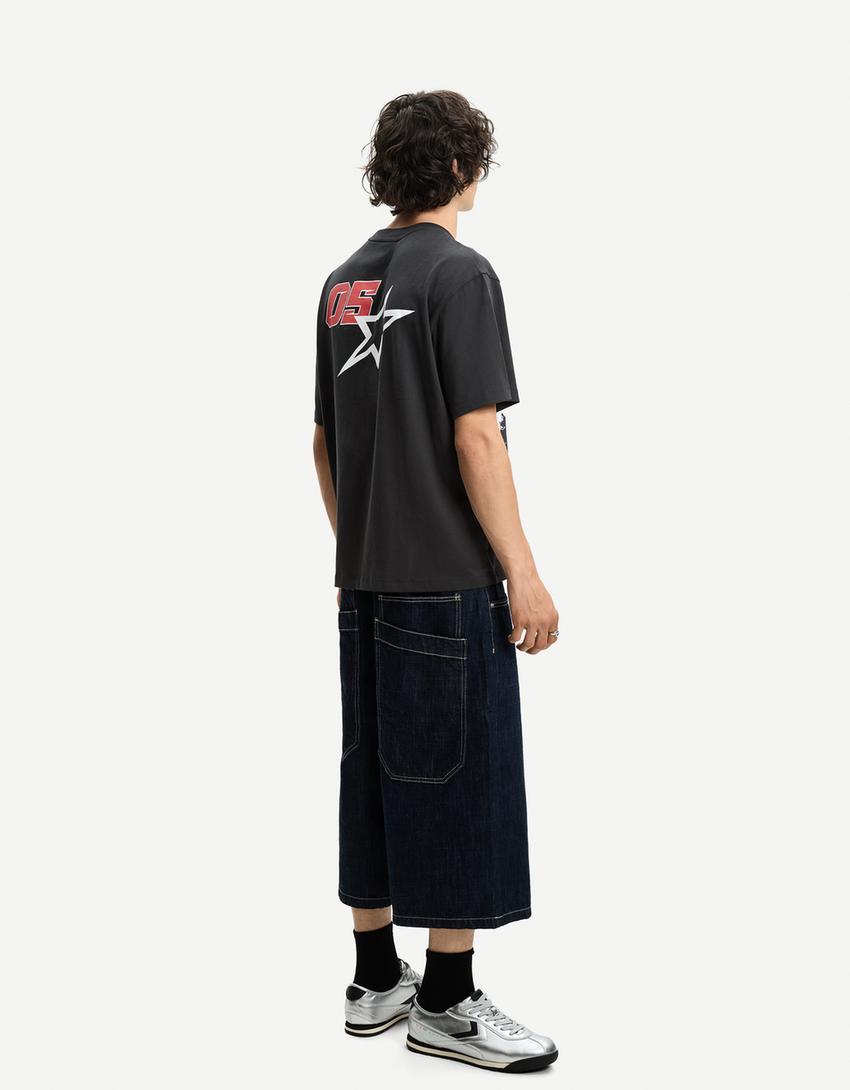 T-shirt manches courtes imprimé-Noir-1