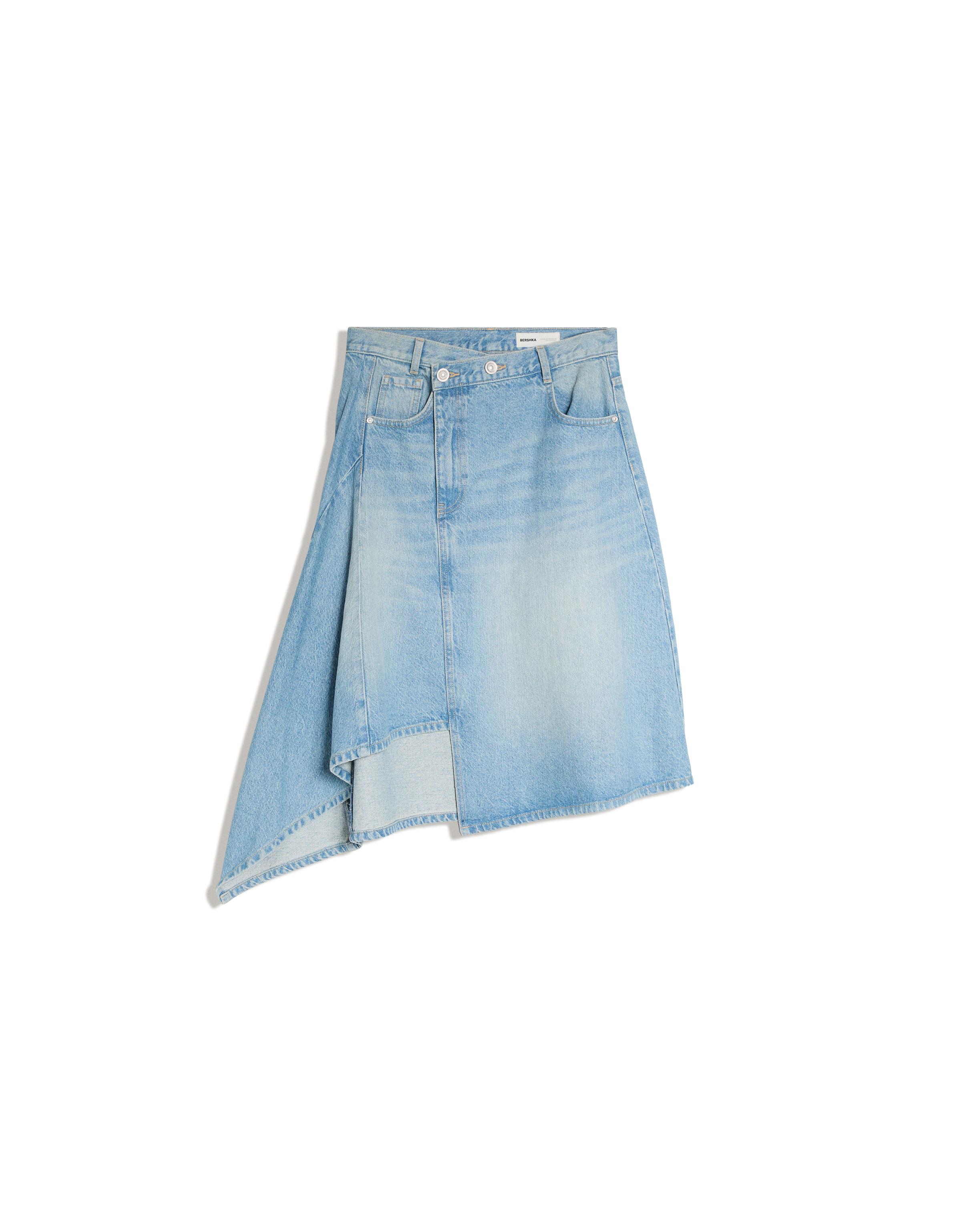 Asymmetric denim midi skirt — Light blue