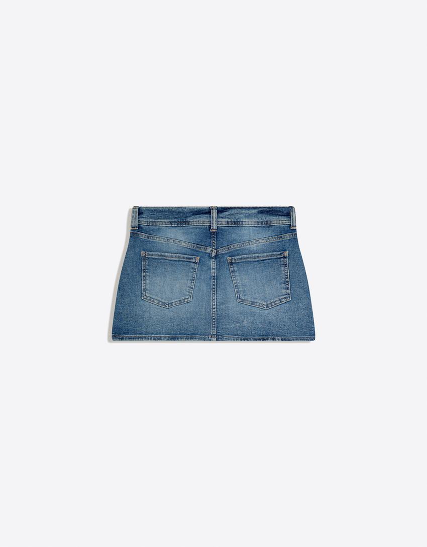 Falda pantalón denim mini elástico-Azul lavado