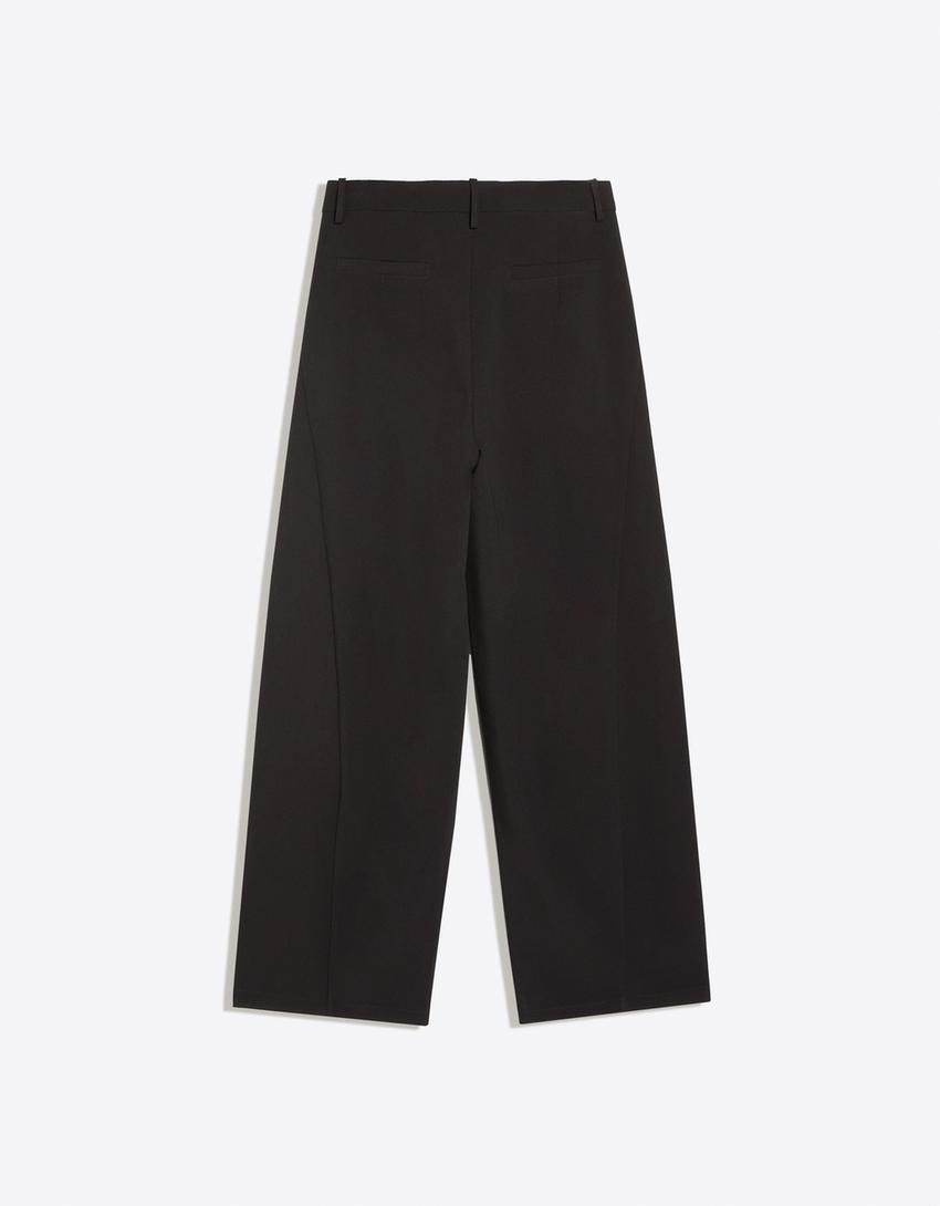 Double fabric darted trousers-Black