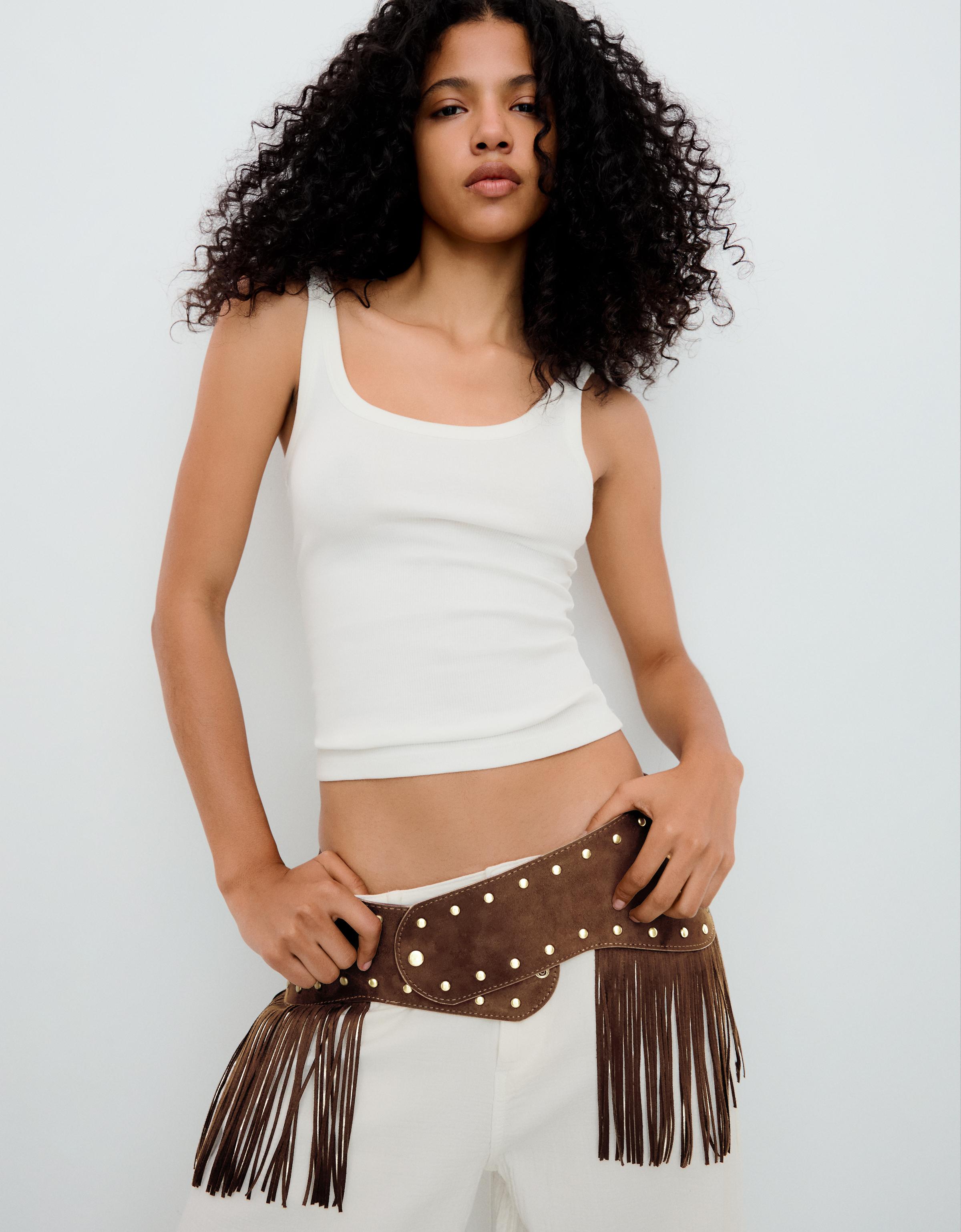 Ceinture Suédine Franges 85 Marron