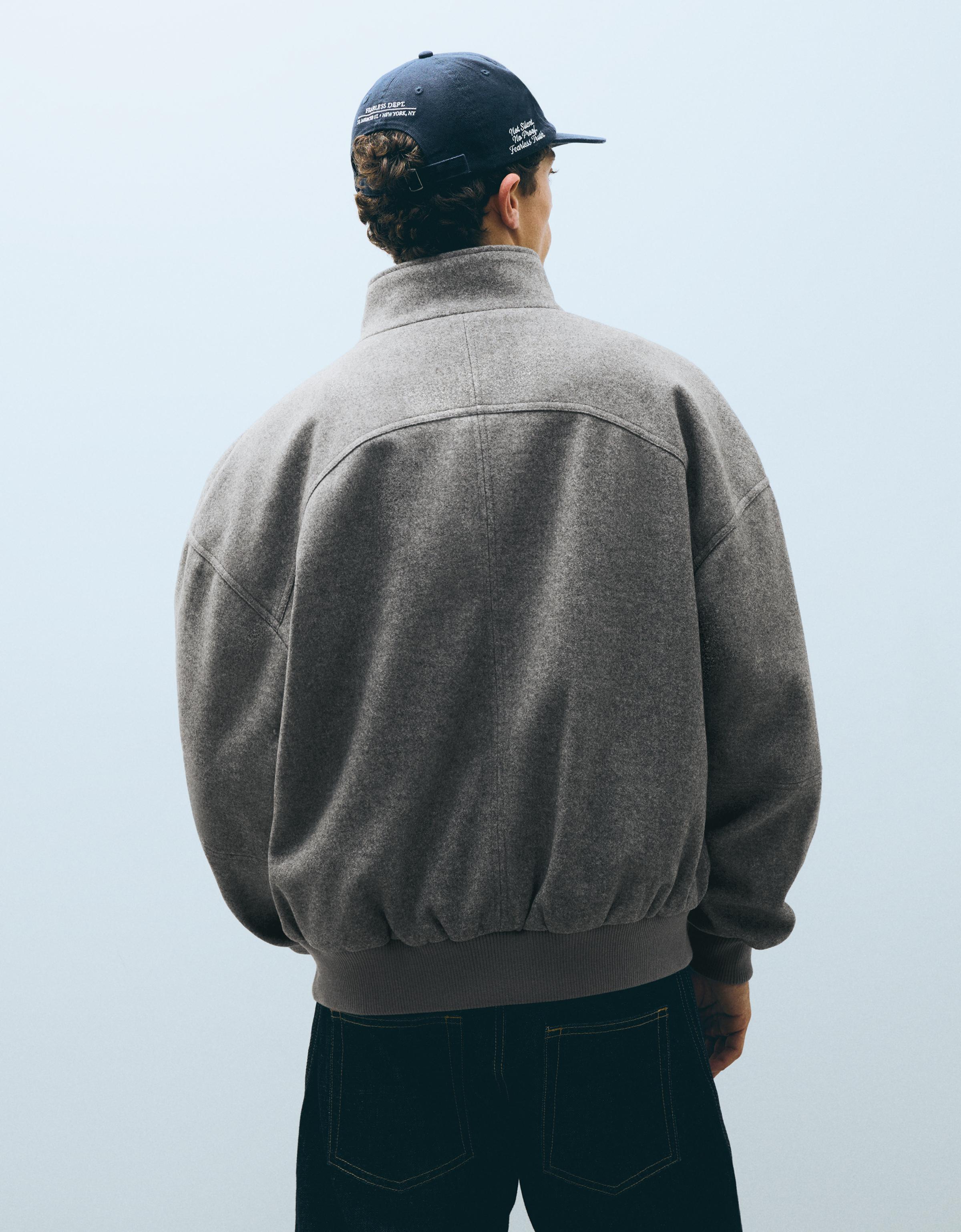 Felt-effect bomber jacket — Grey
