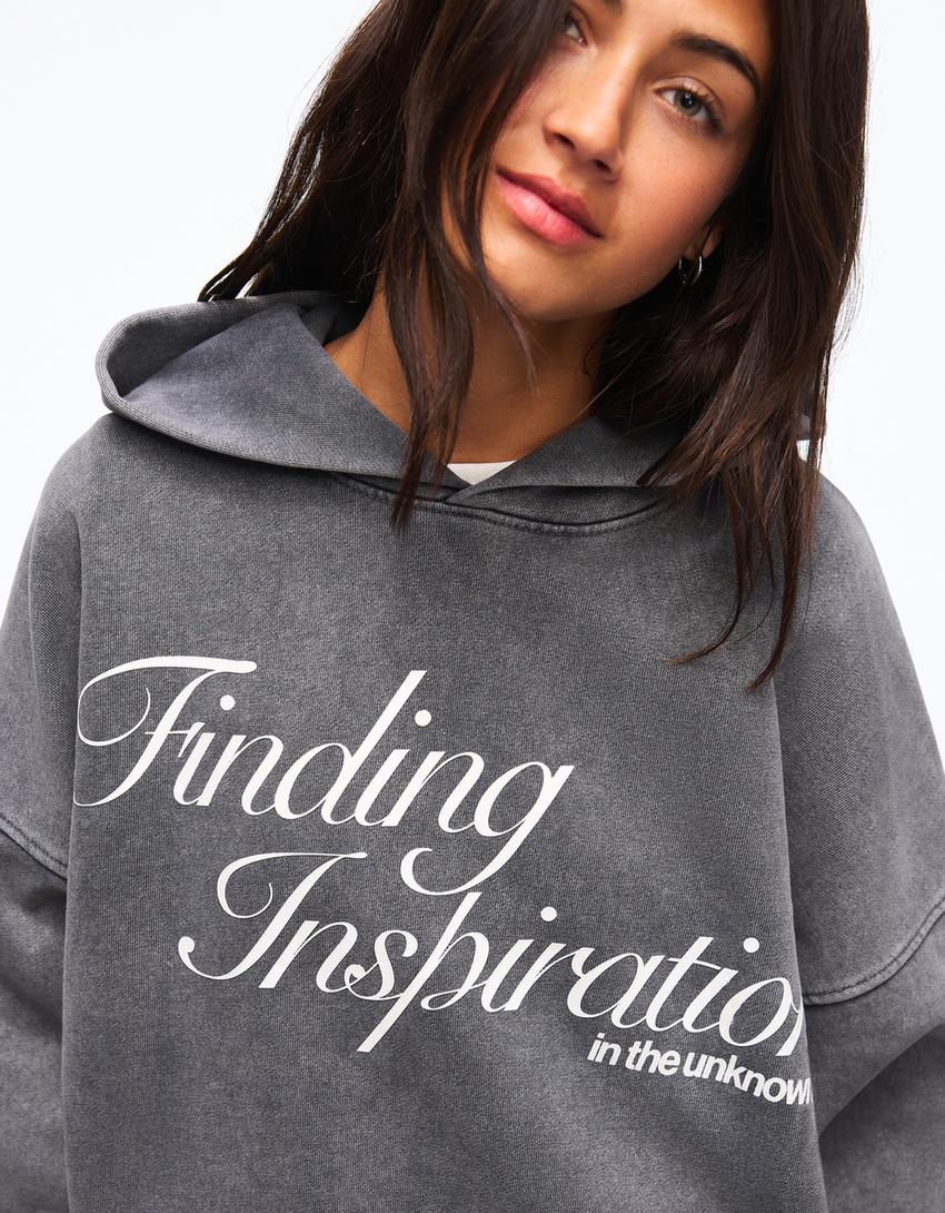 Sudadera capucha print-Gris oscuro
