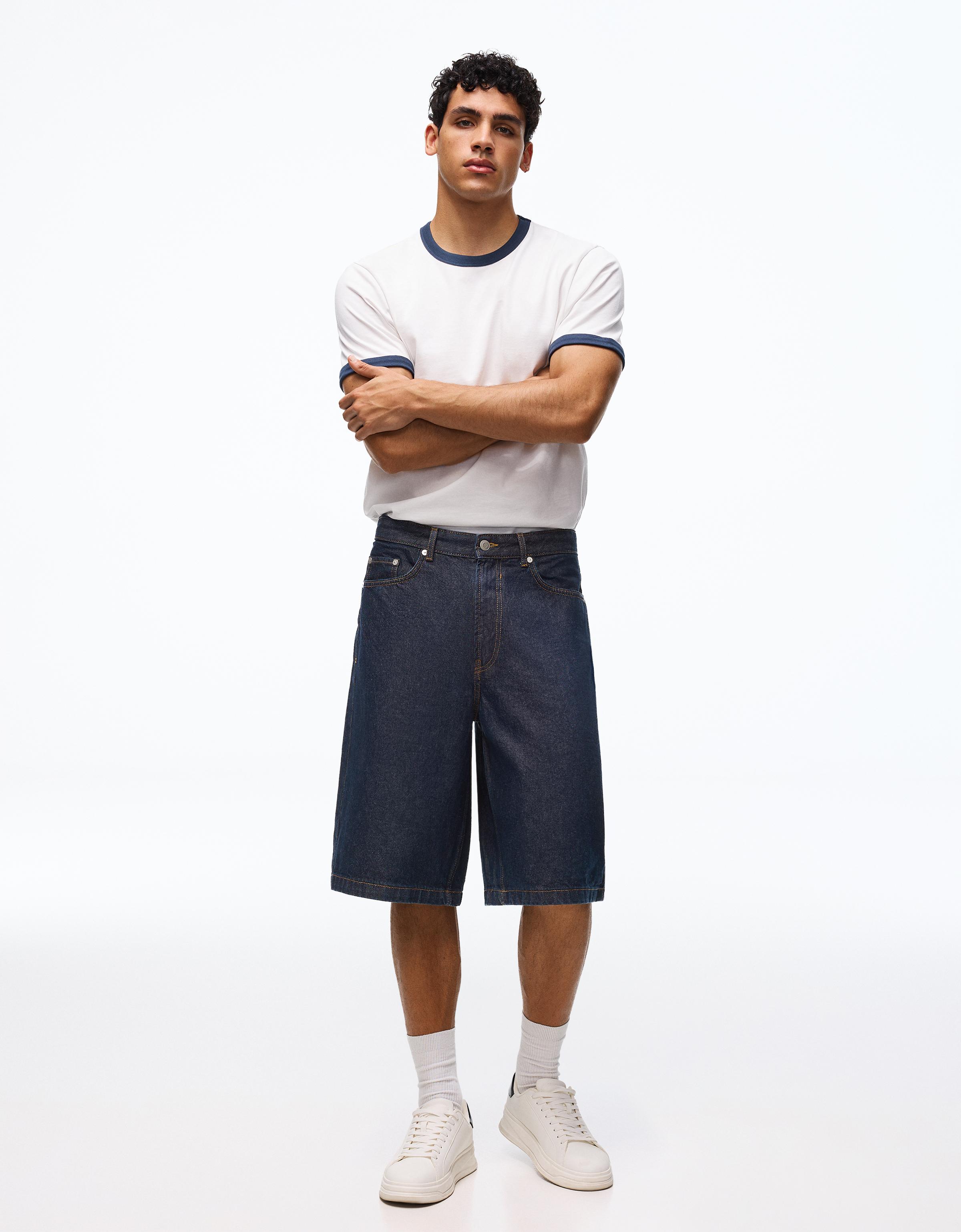 Baggy denim Bermuda shorts — Navy