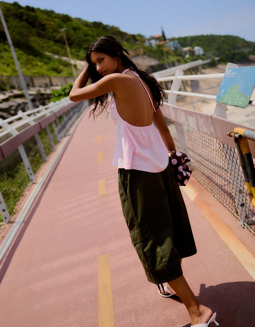 Keten halter top-Pembe