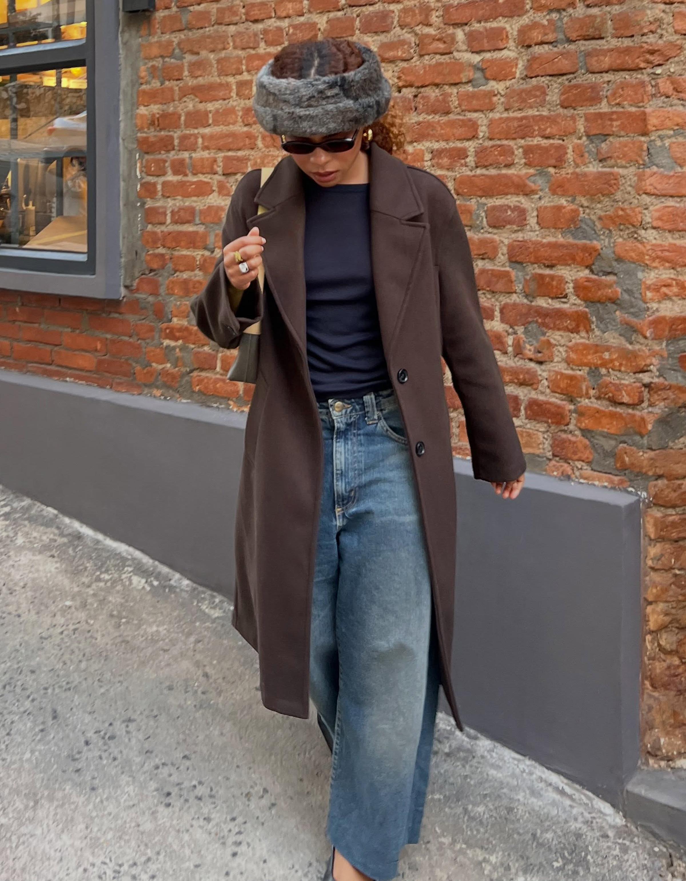 Soft-touch long coat — Brown